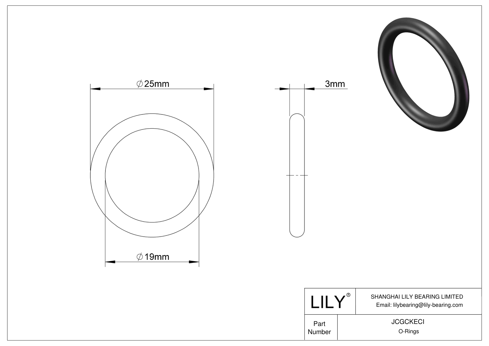 JCGCKECI Oil Resistant O-Rings Round cad drawing