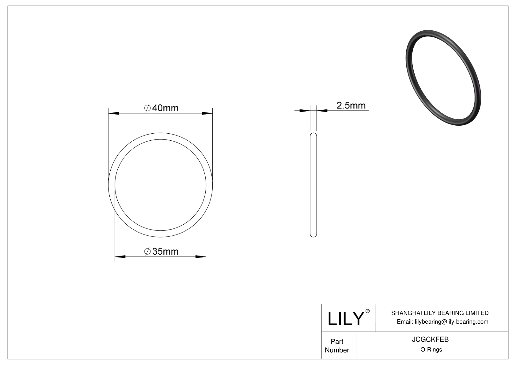 JCGCKFEB Oil Resistant O-Rings Round cad drawing