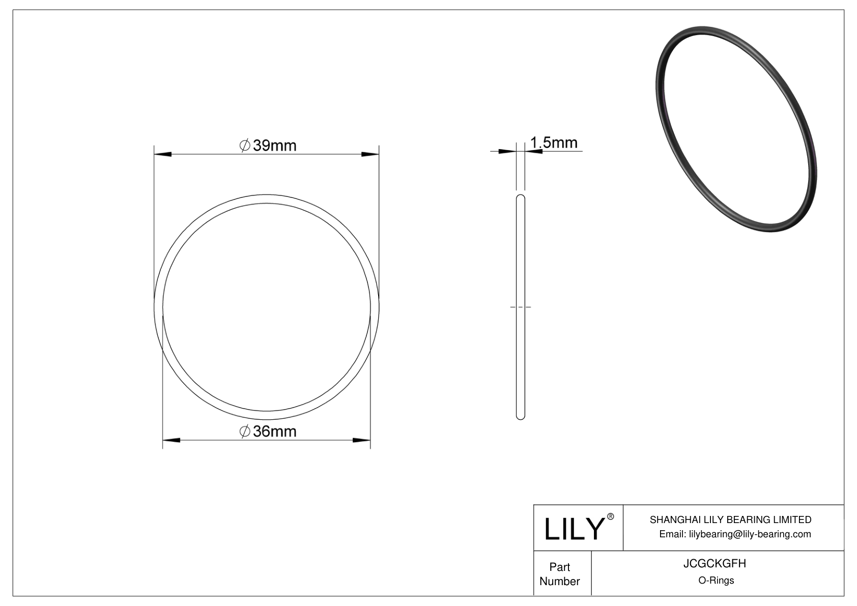 JCGCKGFH Oil Resistant O-Rings Round cad drawing