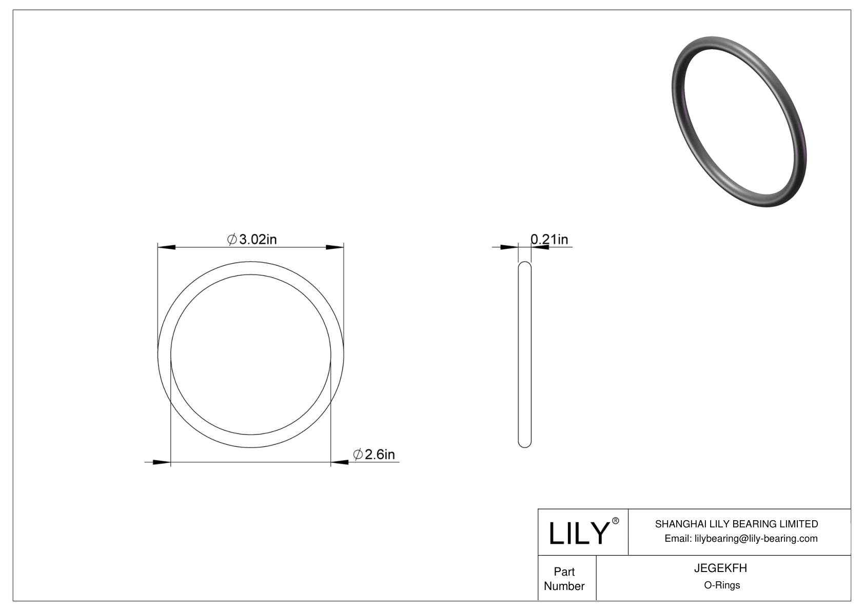 JEGEKFH Chemical Resistant O-rings Round cad drawing