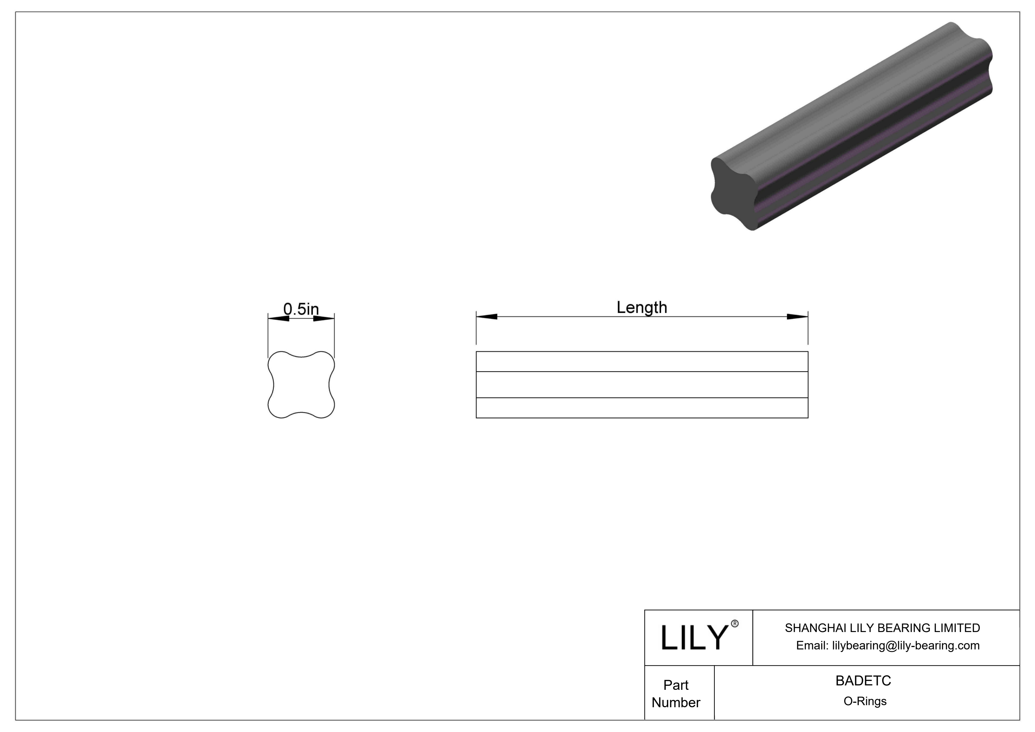 BADETC Oil Resistant O-Ring Cord Stock X cad drawing