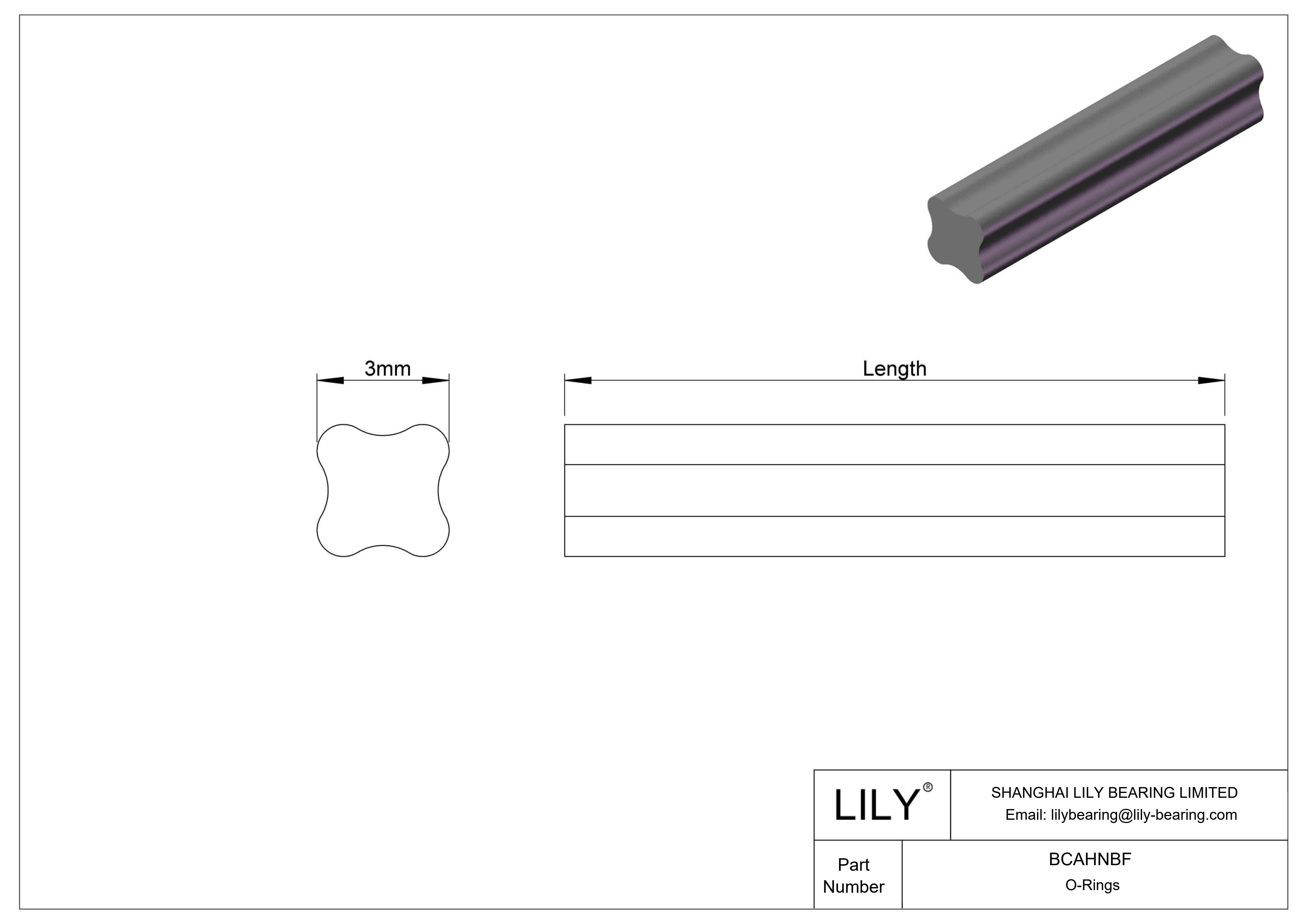 BCAHNBF Junta tórica resistente al aceite Cordón Stock X cad drawing