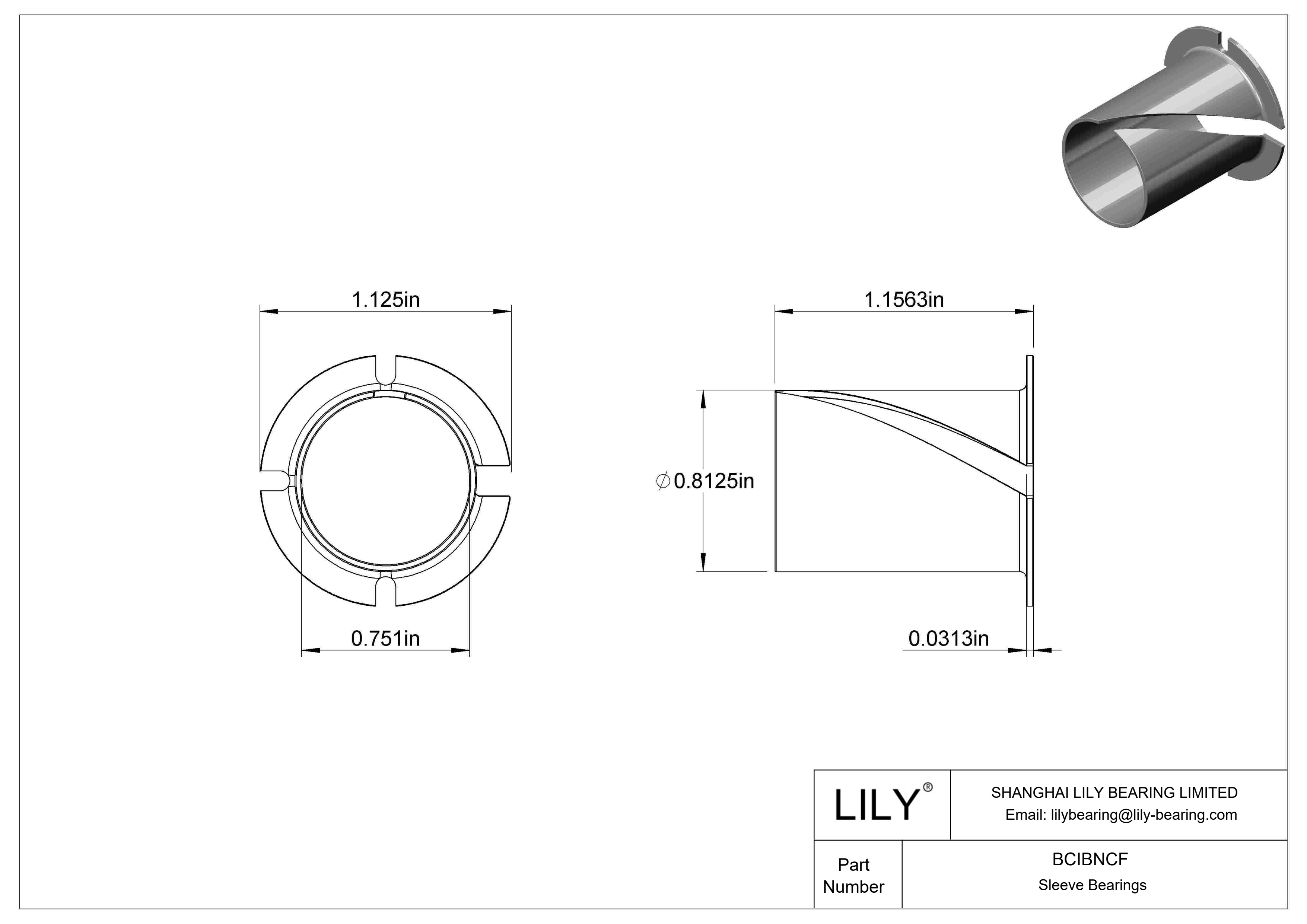 BCIBNCF Casquillos de fricción con brida de funcionamiento en seco y fácil montaje cad drawing