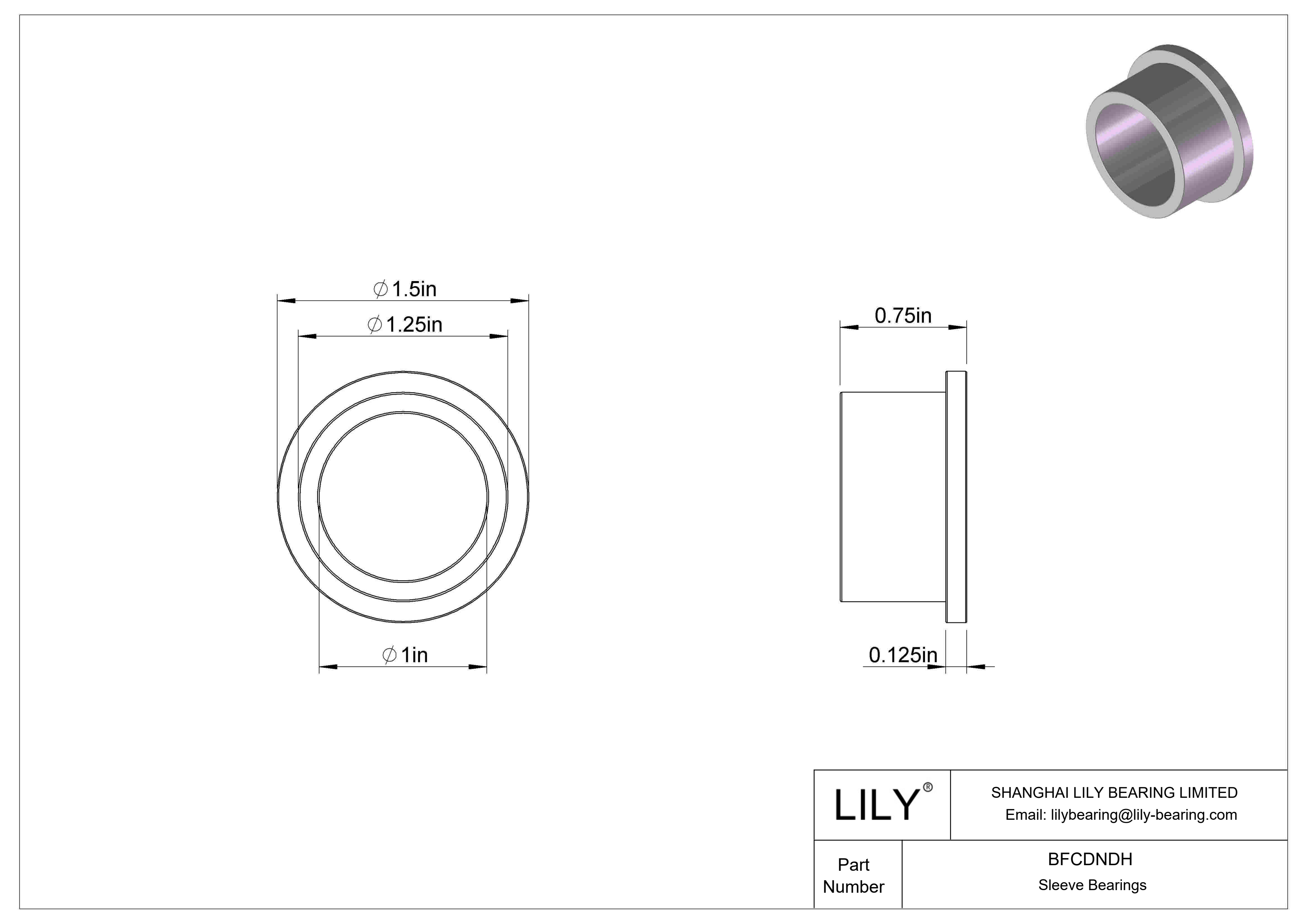 BFCDNDH Rodamientos de manguito con brida de funcionamiento en seco multiuso cad drawing