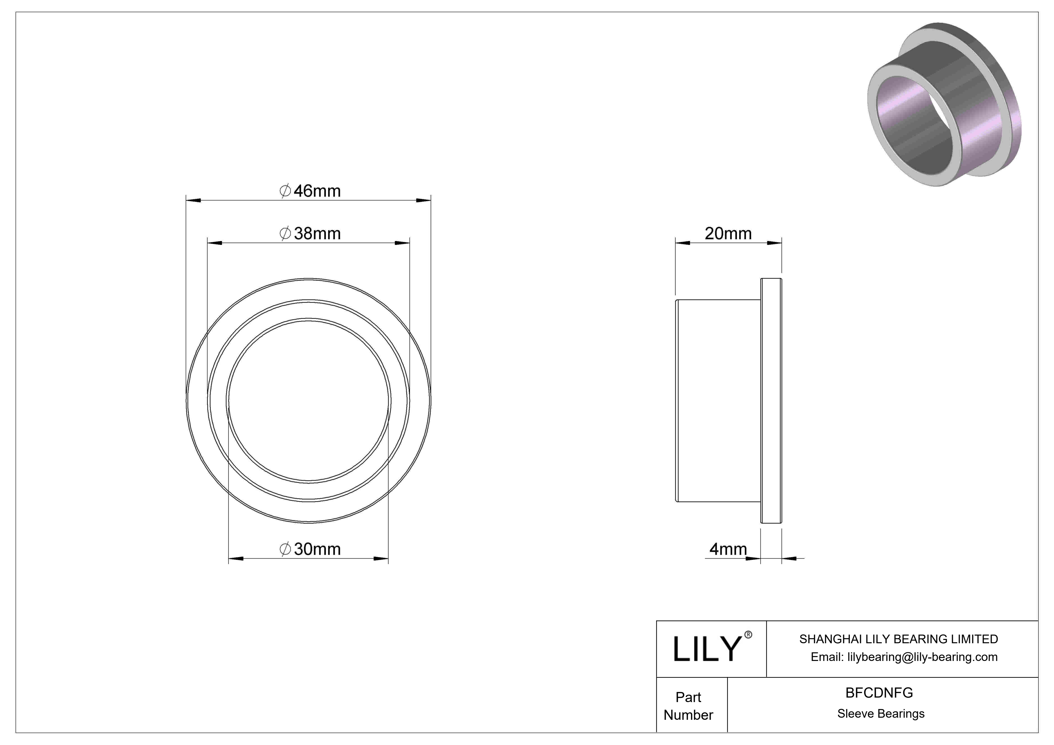 BFCDNFG Rodamientos de manguito con brida de funcionamiento en seco multiuso cad drawing