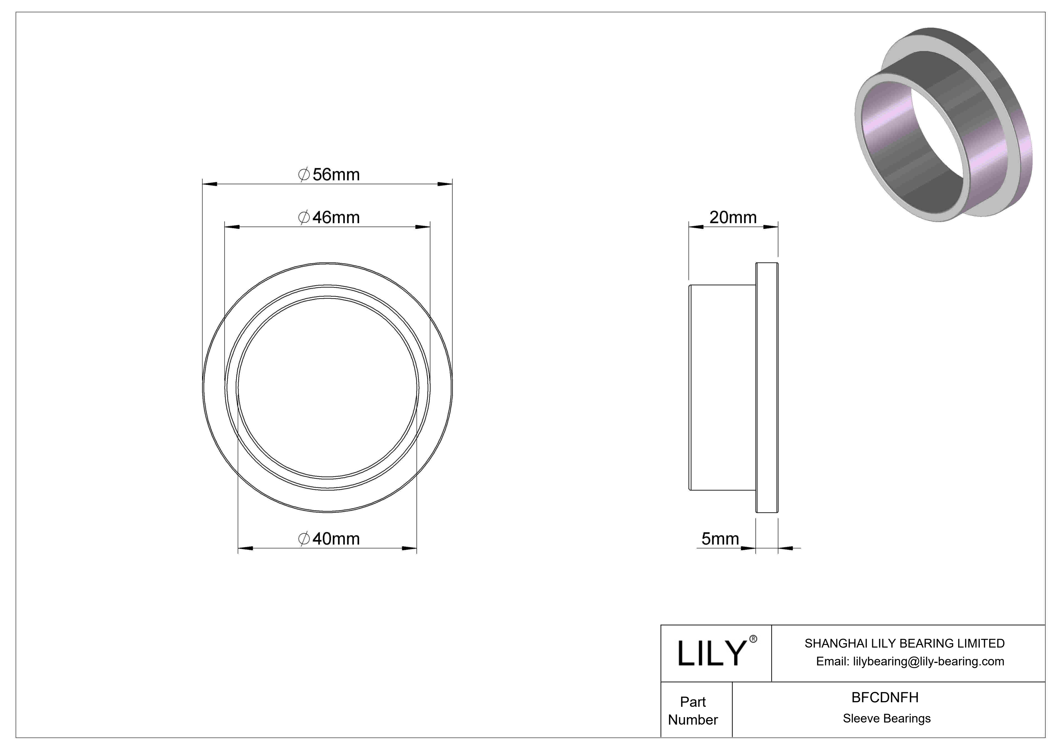 BFCDNFH Rodamientos de manguito con brida de funcionamiento en seco multiuso cad drawing