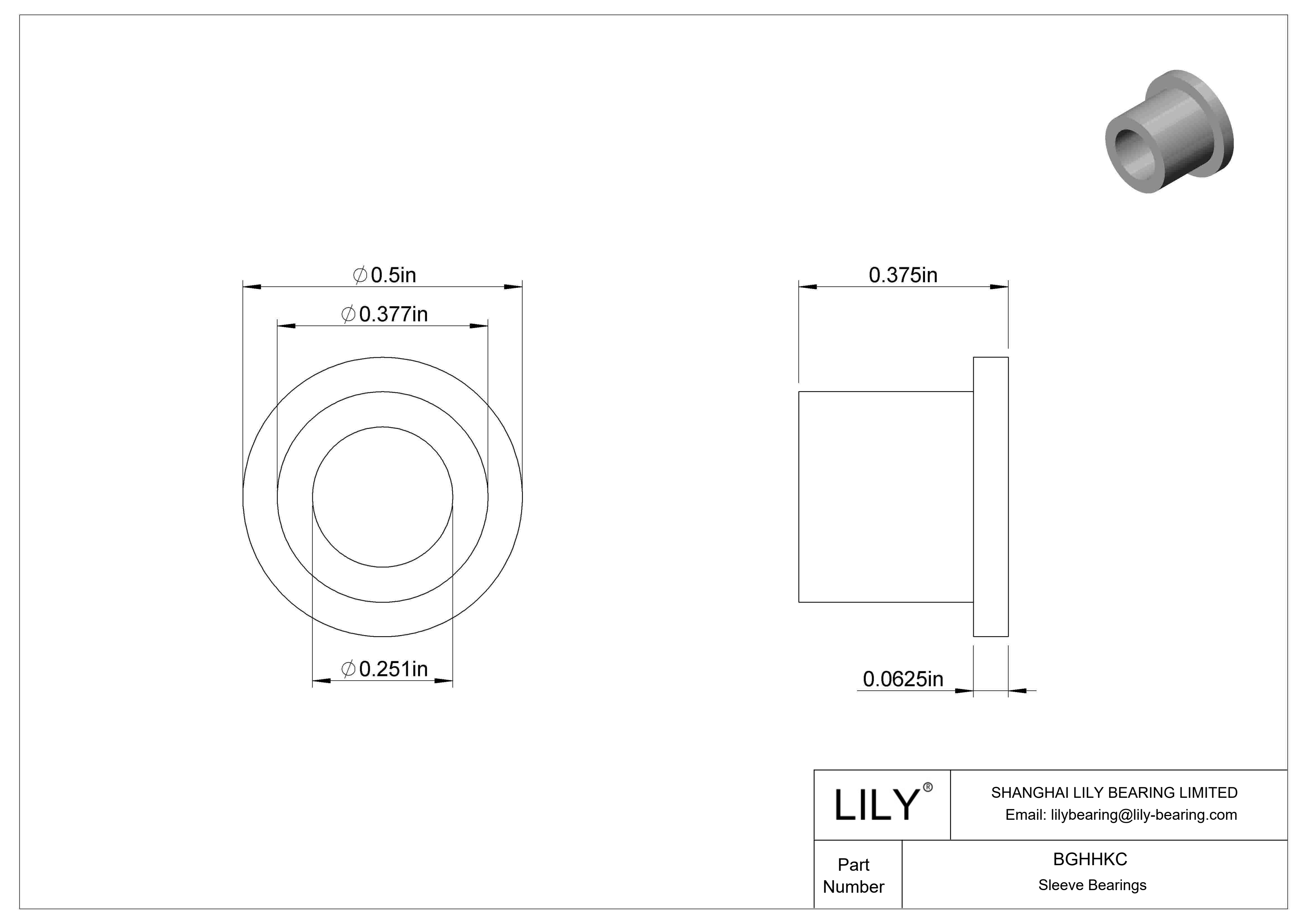 BGHHKC Ultra-Low-Friction Oil-Embedded Flanged Sleeve Bearings cad drawing