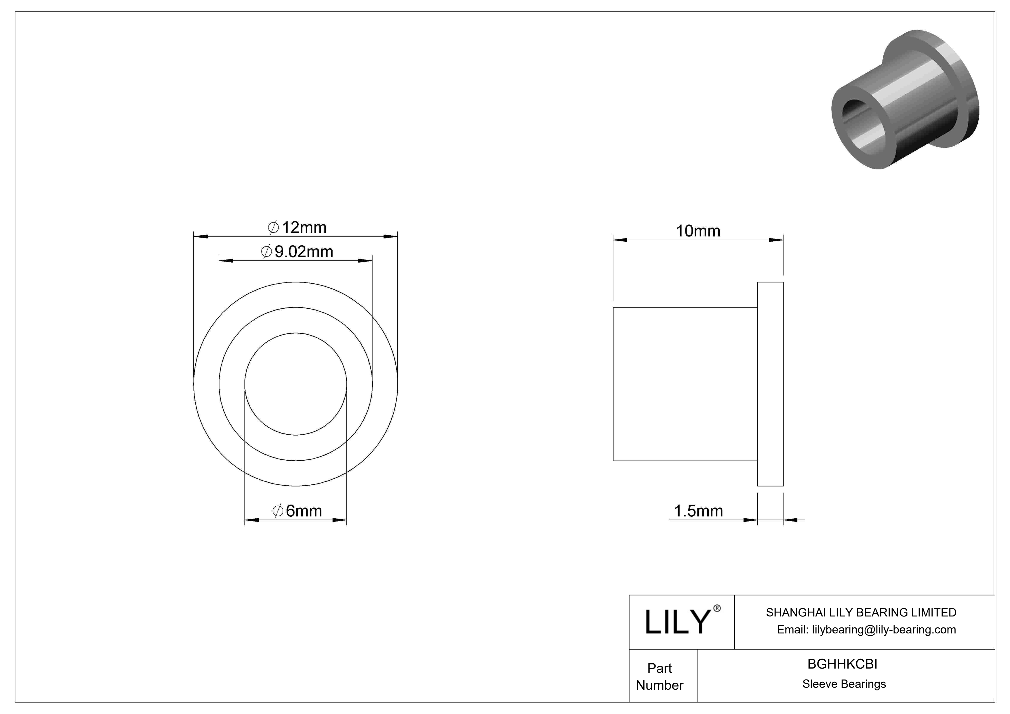 BGHHKCBI Ultra-Low-Friction Oil-Embedded Flanged Sleeve Bearings cad drawing