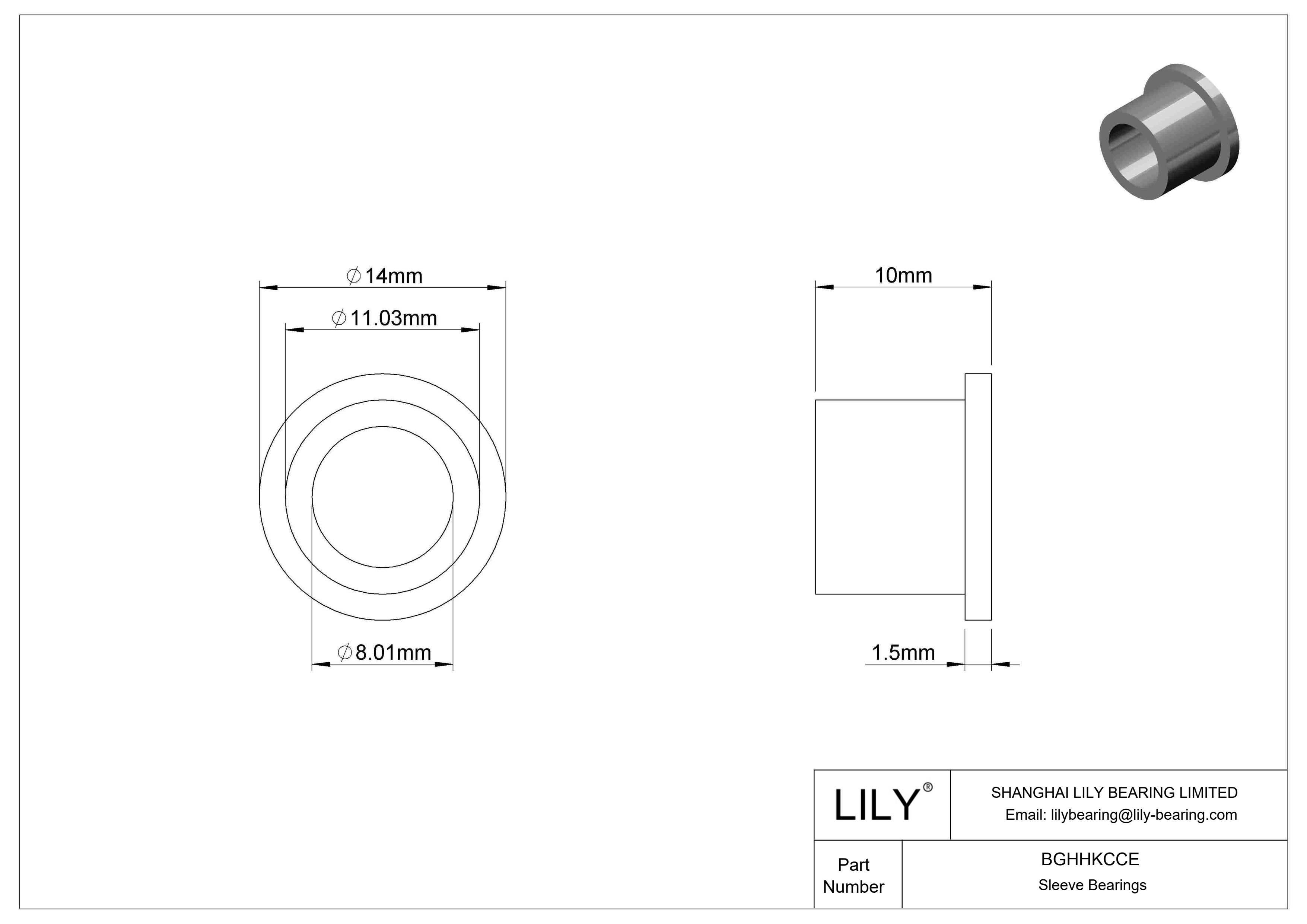 BGHHKCCE Ultra-Low-Friction Oil-Embedded Flanged Sleeve Bearings cad drawing