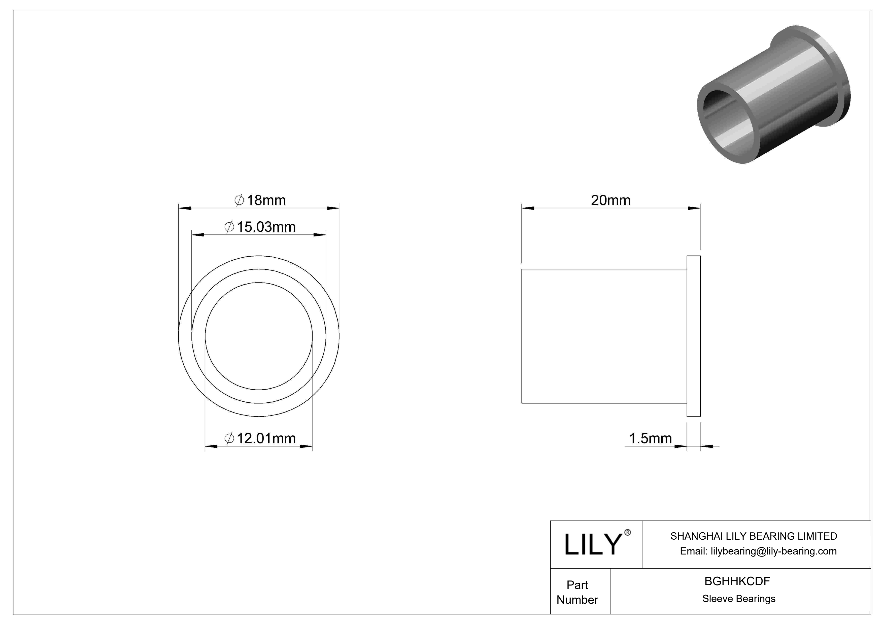 BGHHKCDF Ultra-Low-Friction Oil-Embedded Flanged Sleeve Bearings cad drawing