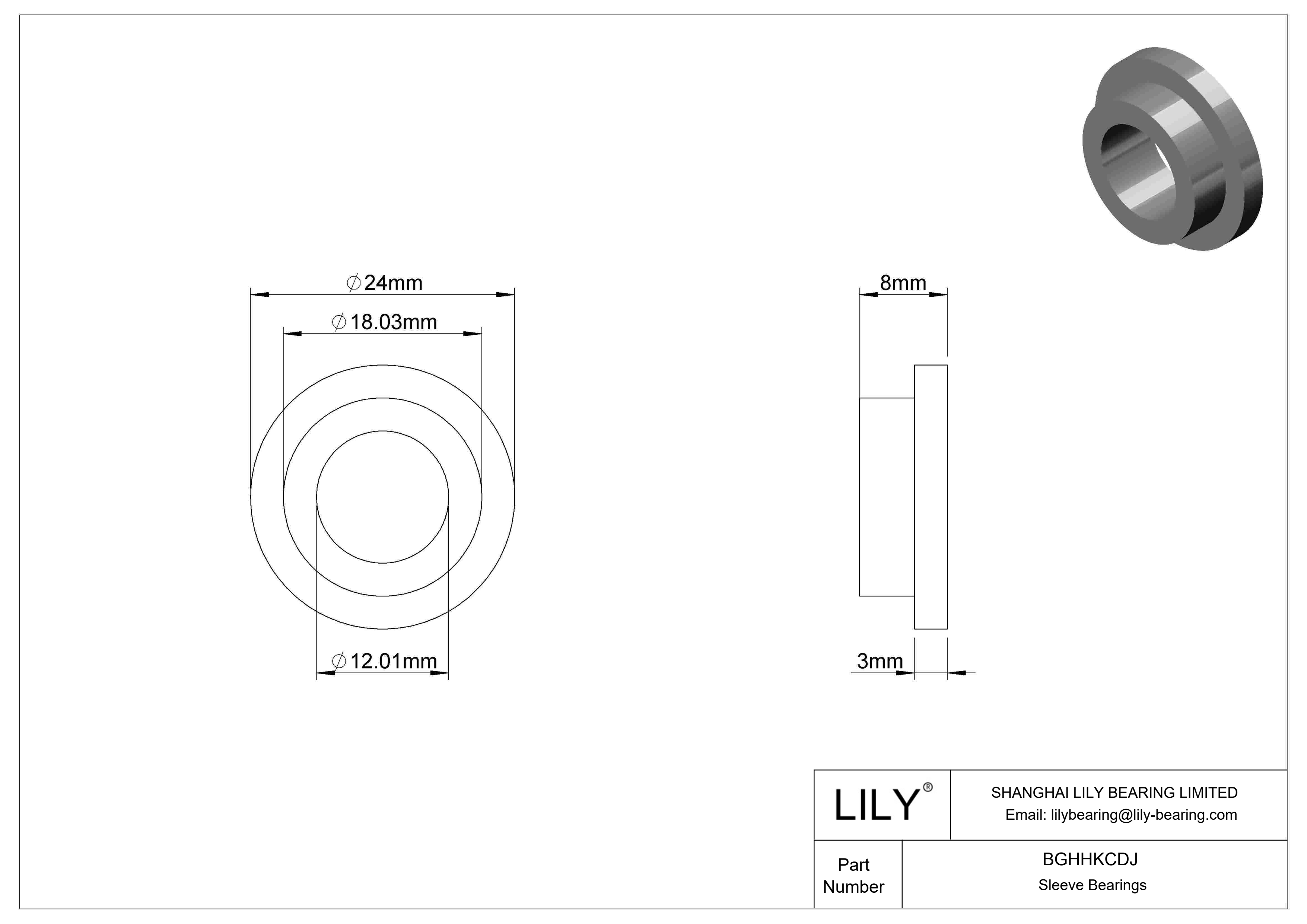 BGHHKCDJ Ultra-Low-Friction Oil-Embedded Flanged Sleeve Bearings cad drawing