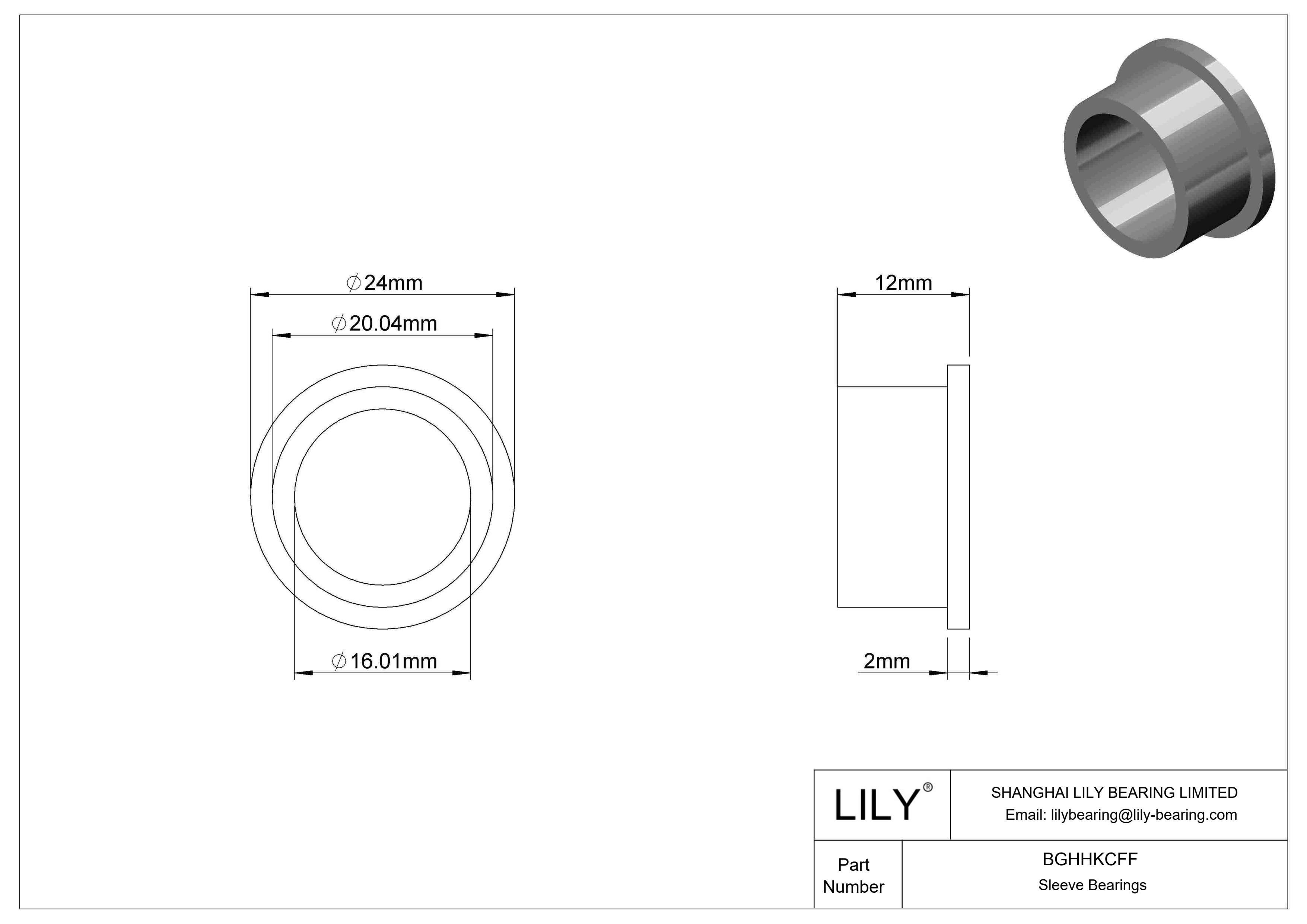 BGHHKCFF Ultra-Low-Friction Oil-Embedded Flanged Sleeve Bearings cad drawing