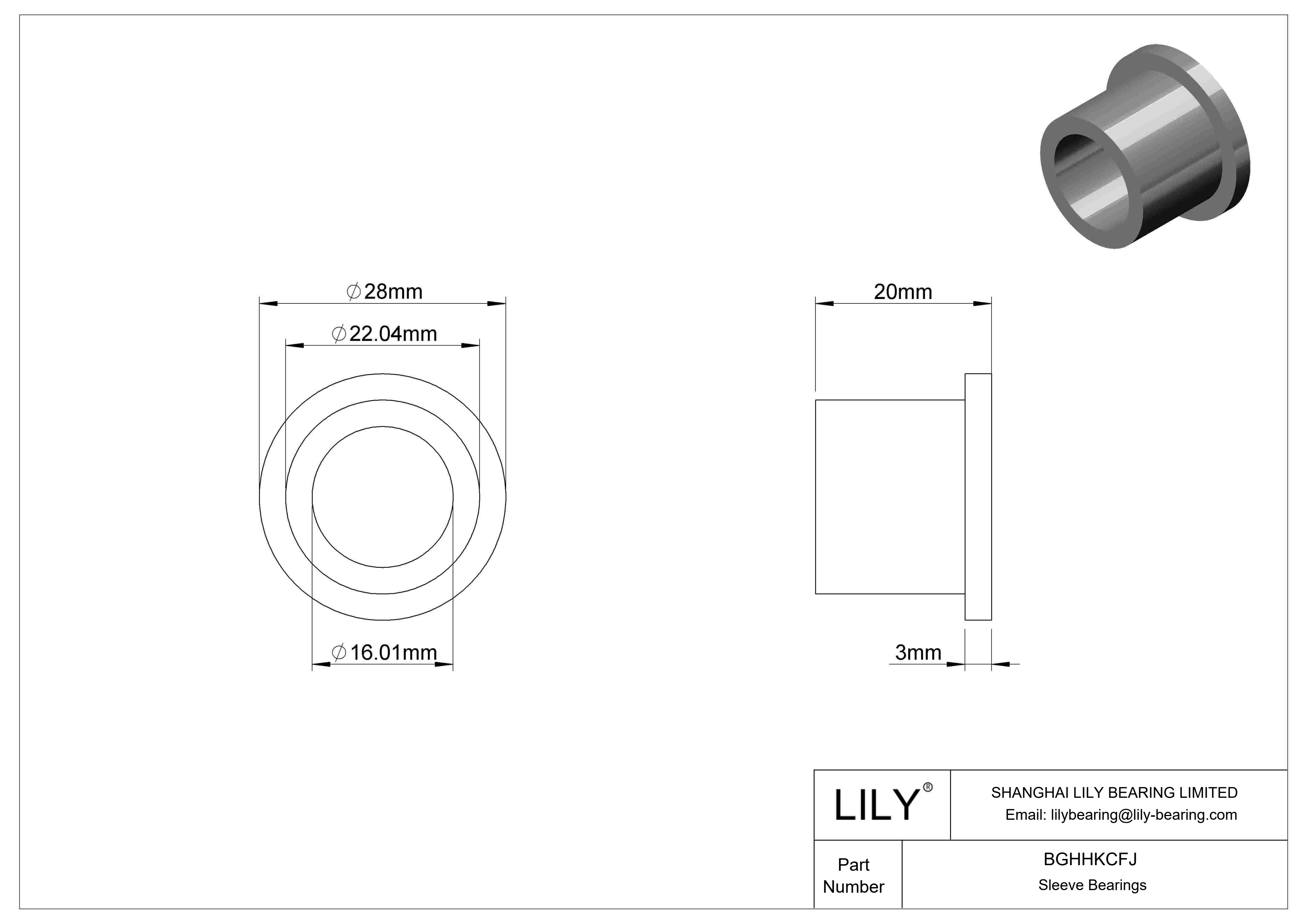 BGHHKCFJ Ultra-Low-Friction Oil-Embedded Flanged Sleeve Bearings cad drawing