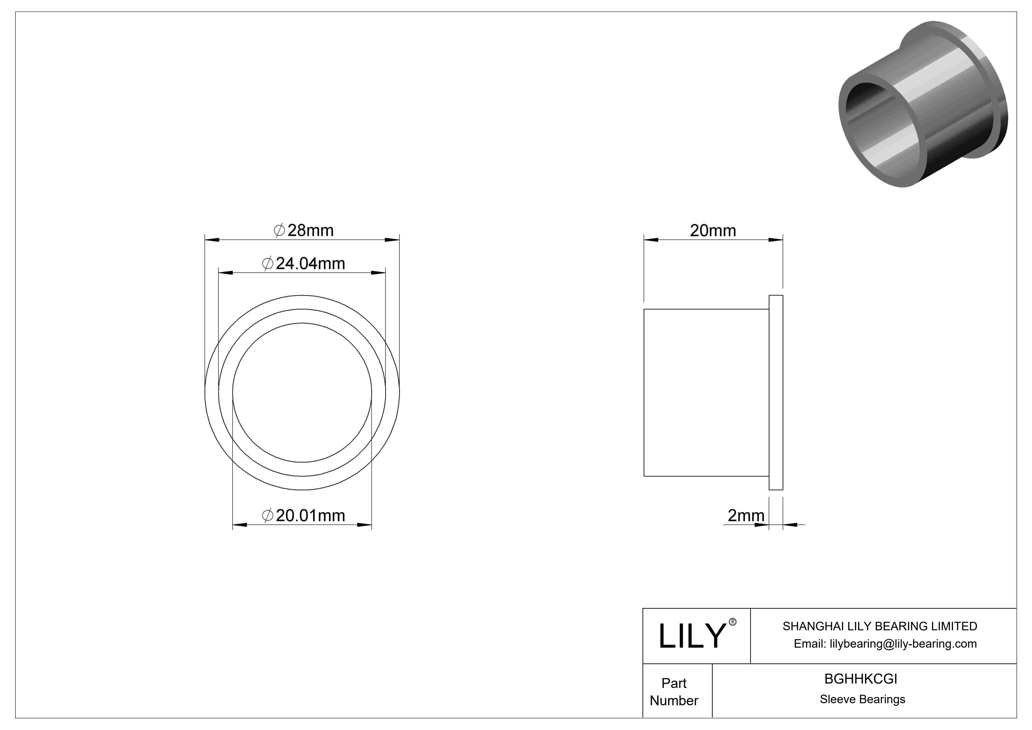 BGHHKCGI Ultra-Low-Friction Oil-Embedded Flanged Sleeve Bearings cad drawing