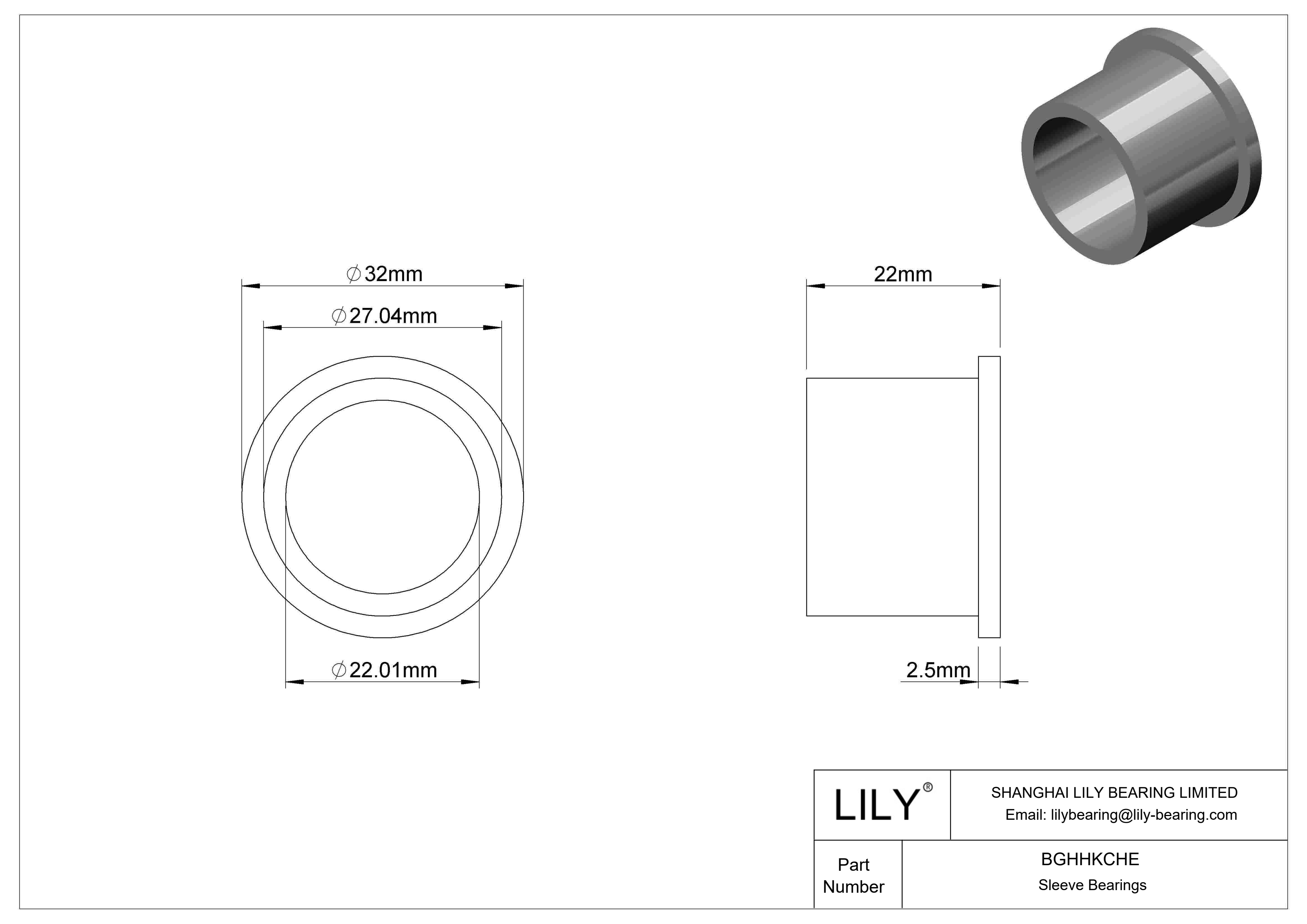 BGHHKCHE Ultra-Low-Friction Oil-Embedded Flanged Sleeve Bearings cad drawing