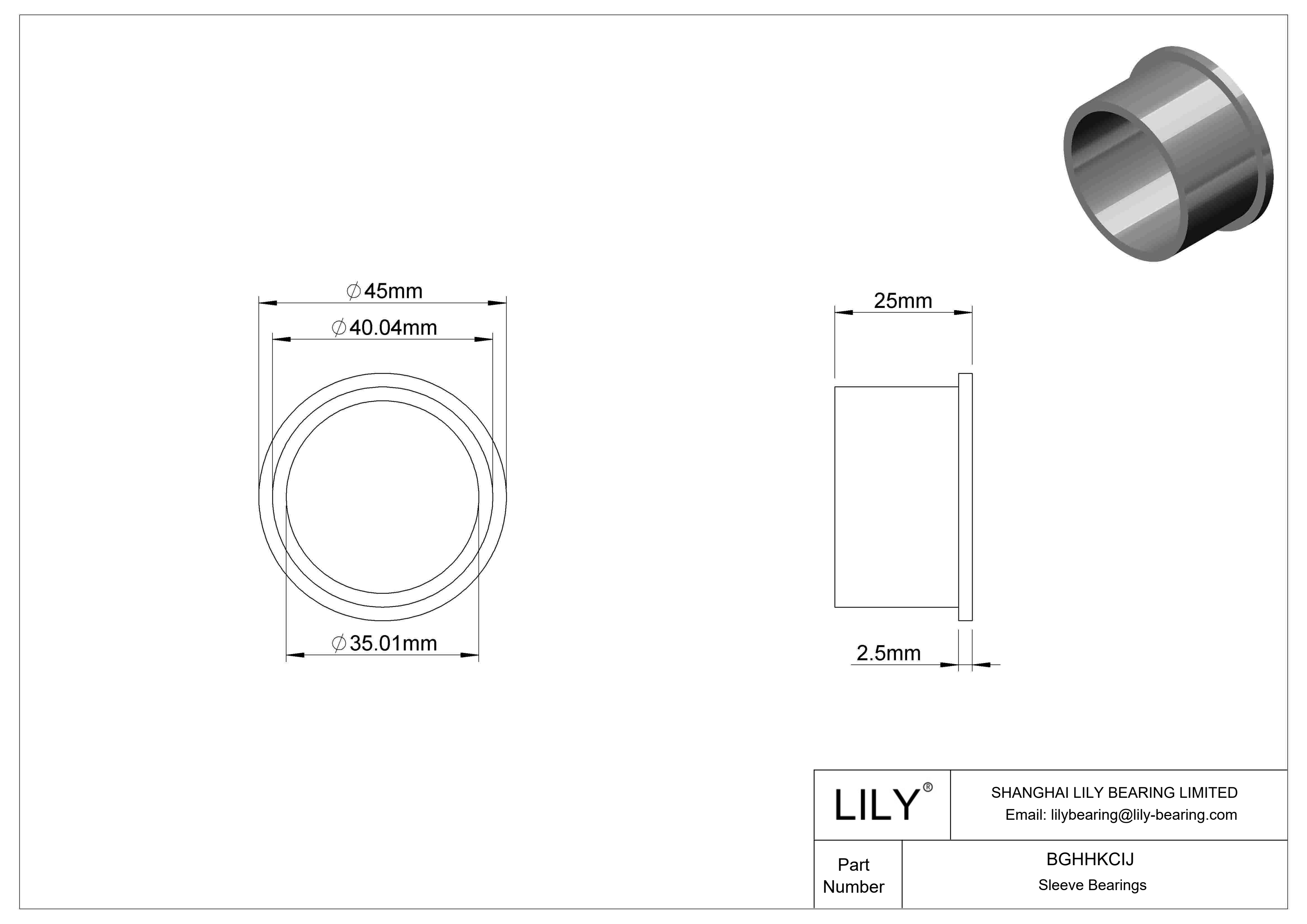 BGHHKCIJ Ultra-Low-Friction Oil-Embedded Flanged Sleeve Bearings cad drawing