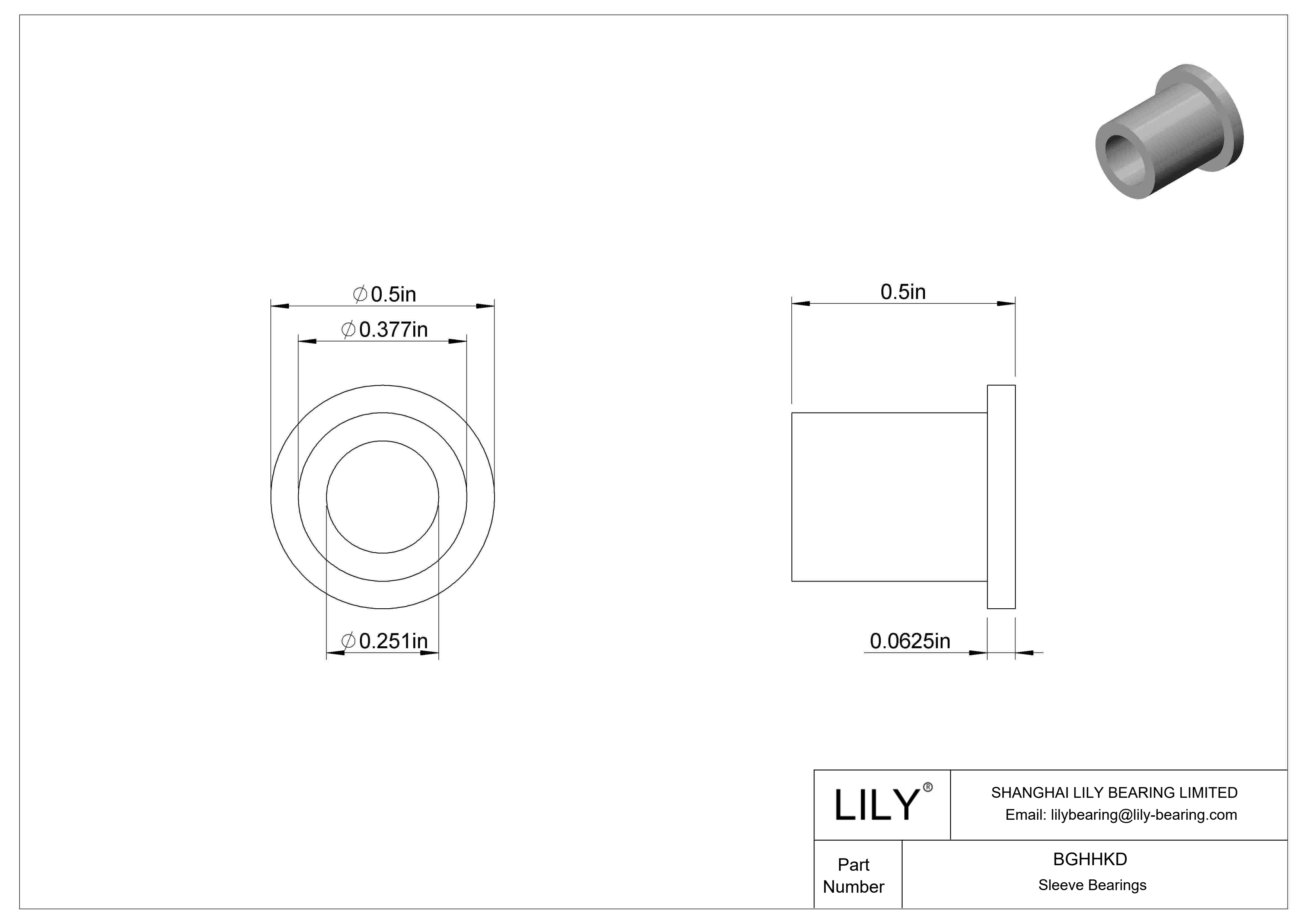 BGHHKD Ultra-Low-Friction Oil-Embedded Flanged Sleeve Bearings cad drawing