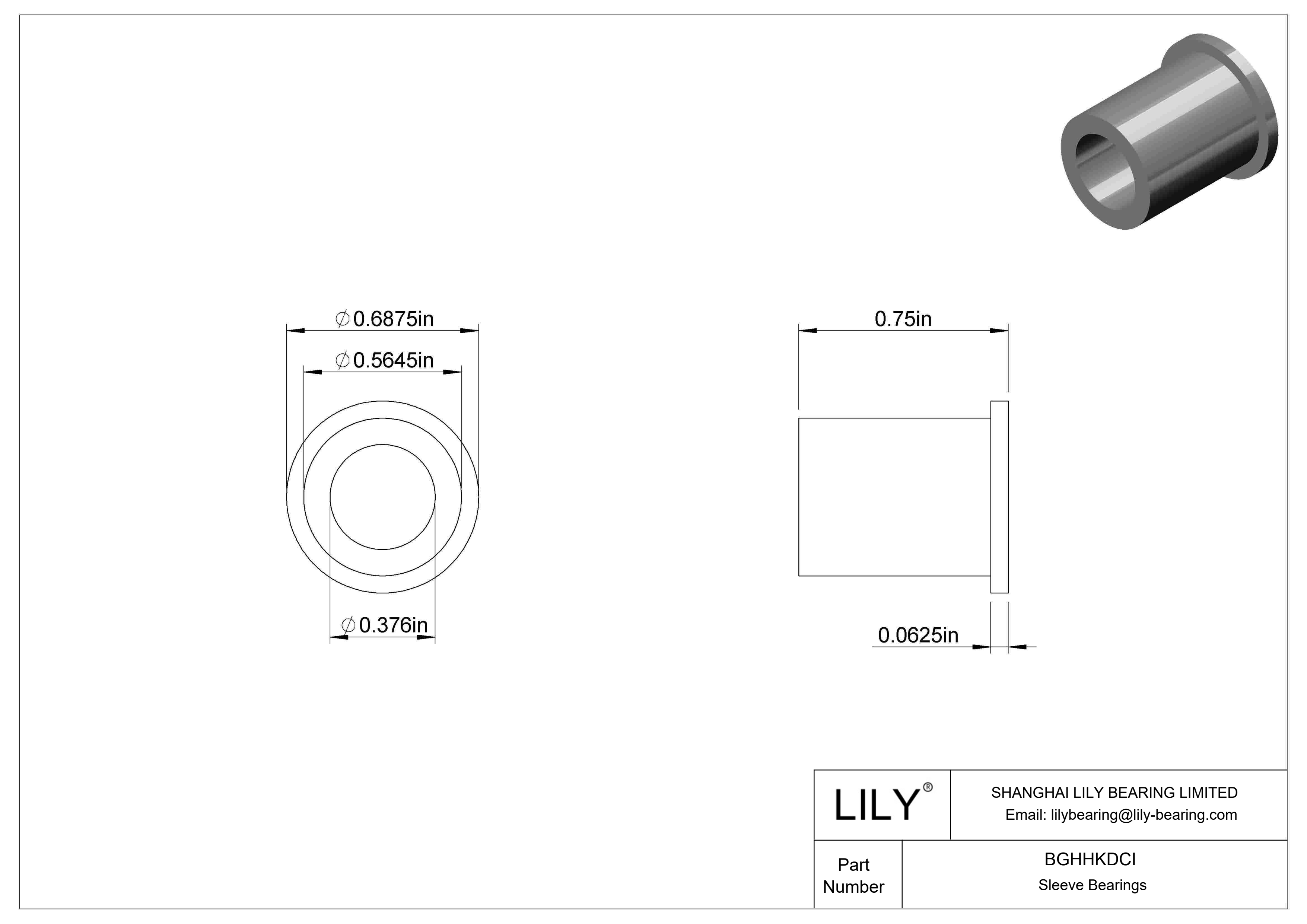 BGHHKDCI Ultra-Low-Friction Oil-Embedded Flanged Sleeve Bearings cad drawing