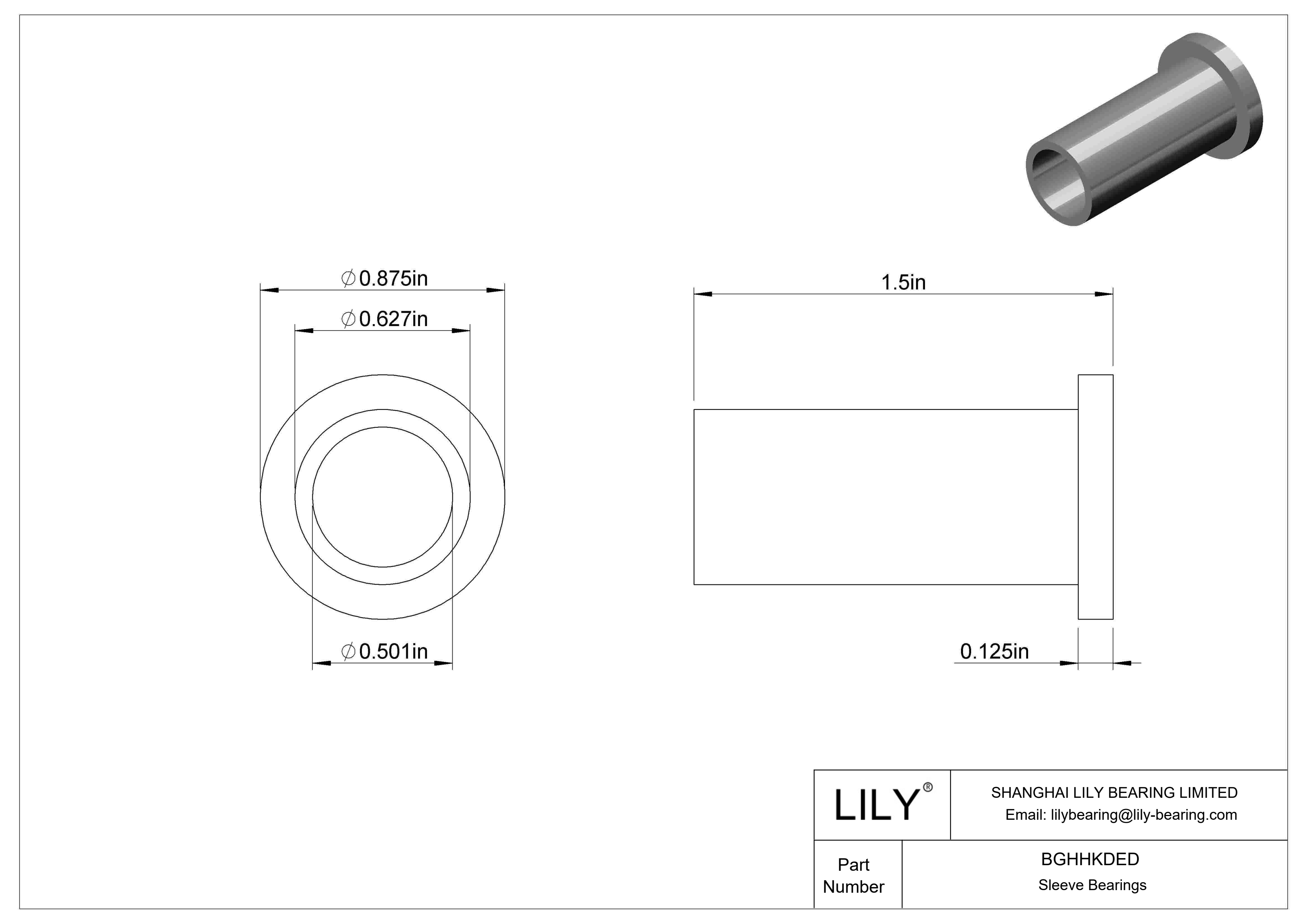 BGHHKDED Ultra-Low-Friction Oil-Embedded Flanged Sleeve Bearings cad drawing