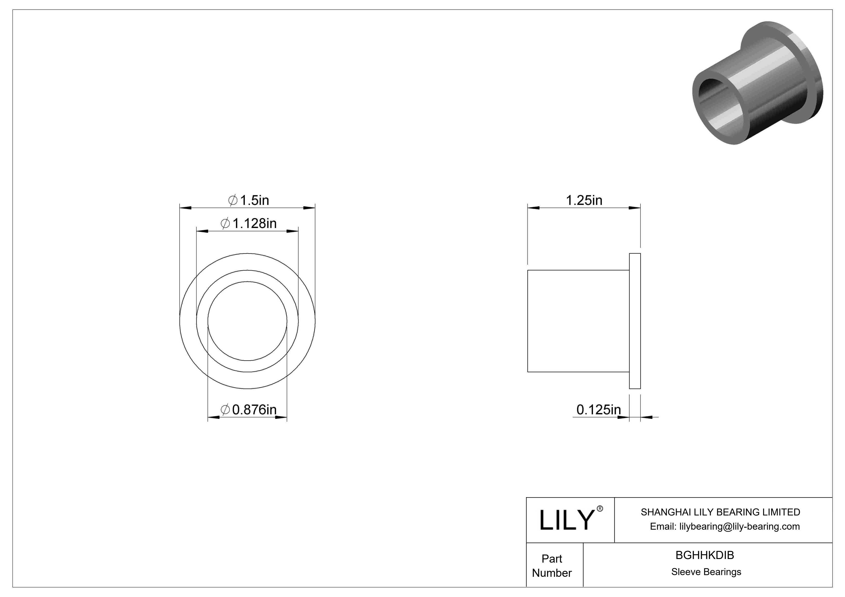 BGHHKDIB Ultra-Low-Friction Oil-Embedded Flanged Sleeve Bearings cad drawing