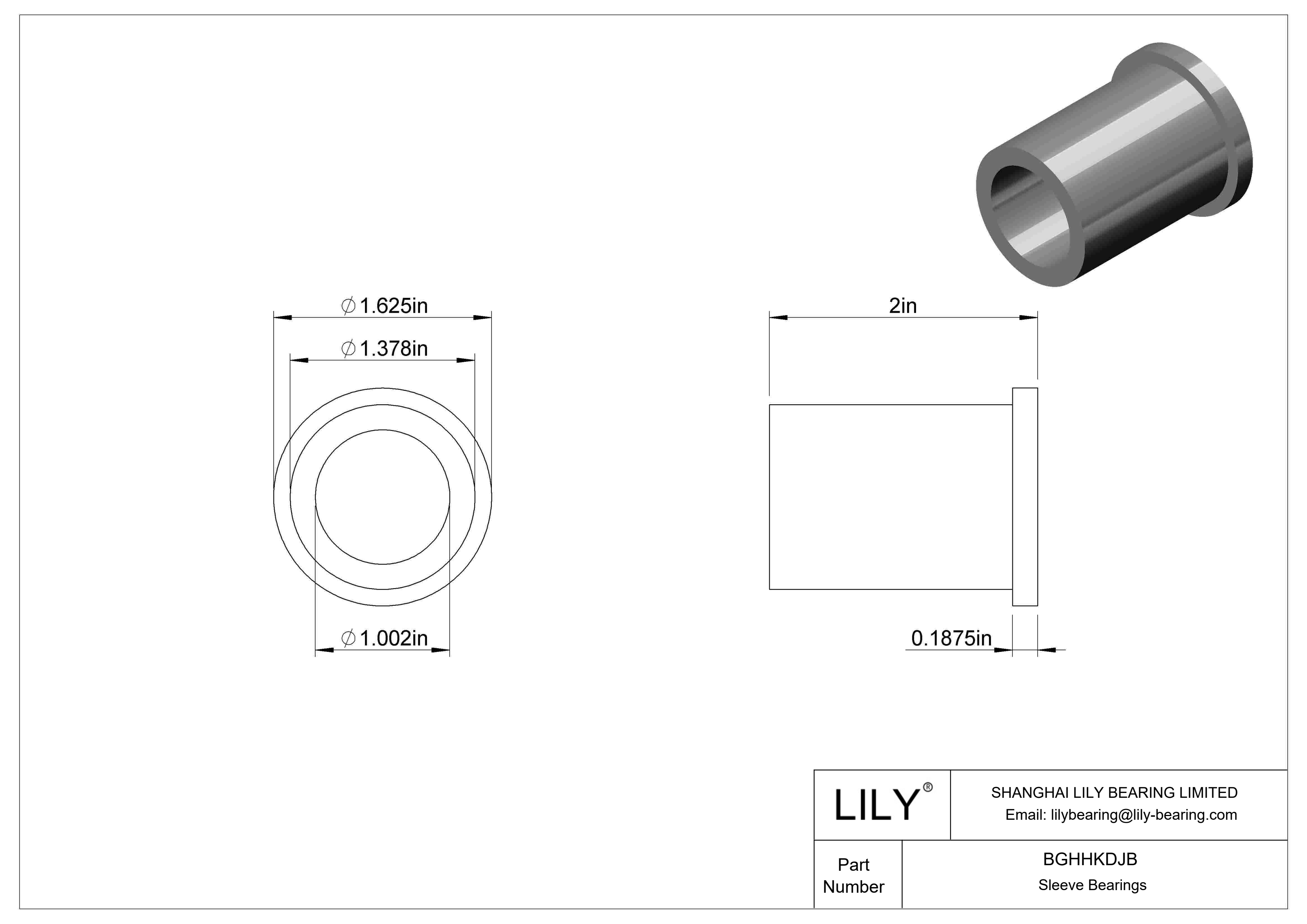 BGHHKDJB Ultra-Low-Friction Oil-Embedded Flanged Sleeve Bearings cad drawing