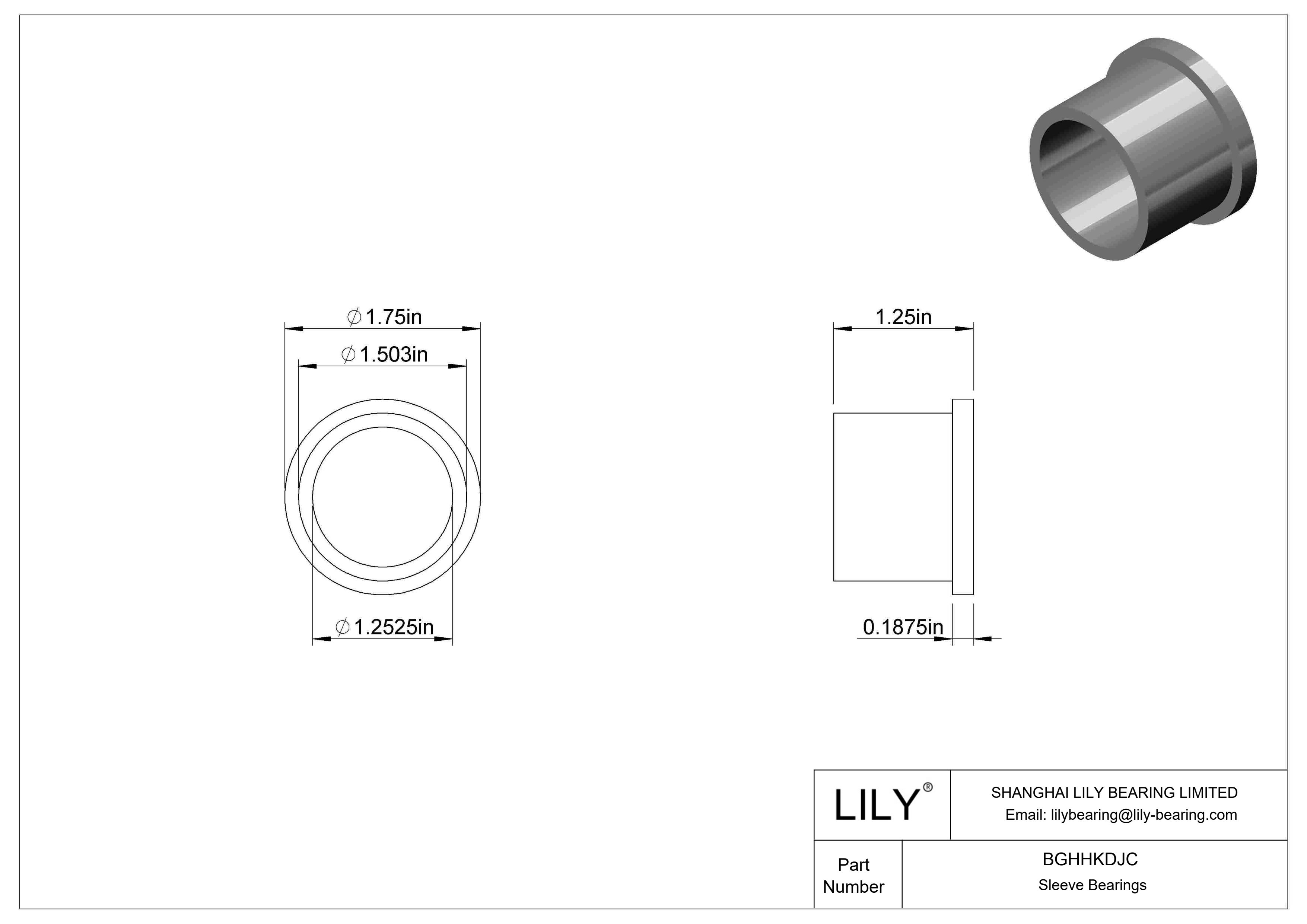 BGHHKDJC Ultra-Low-Friction Oil-Embedded Flanged Sleeve Bearings cad drawing