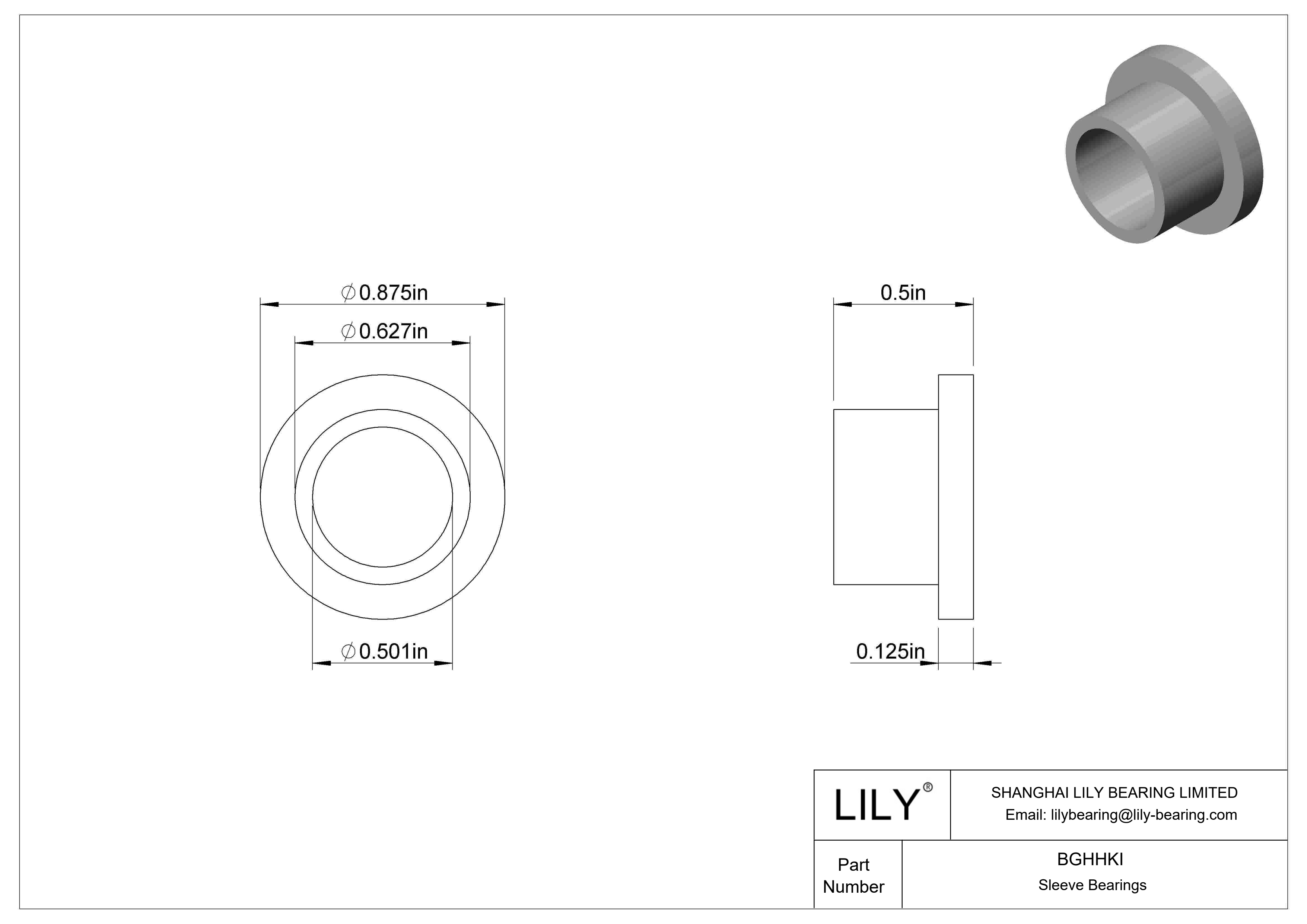 BGHHKI Ultra-Low-Friction Oil-Embedded Flanged Sleeve Bearings cad drawing