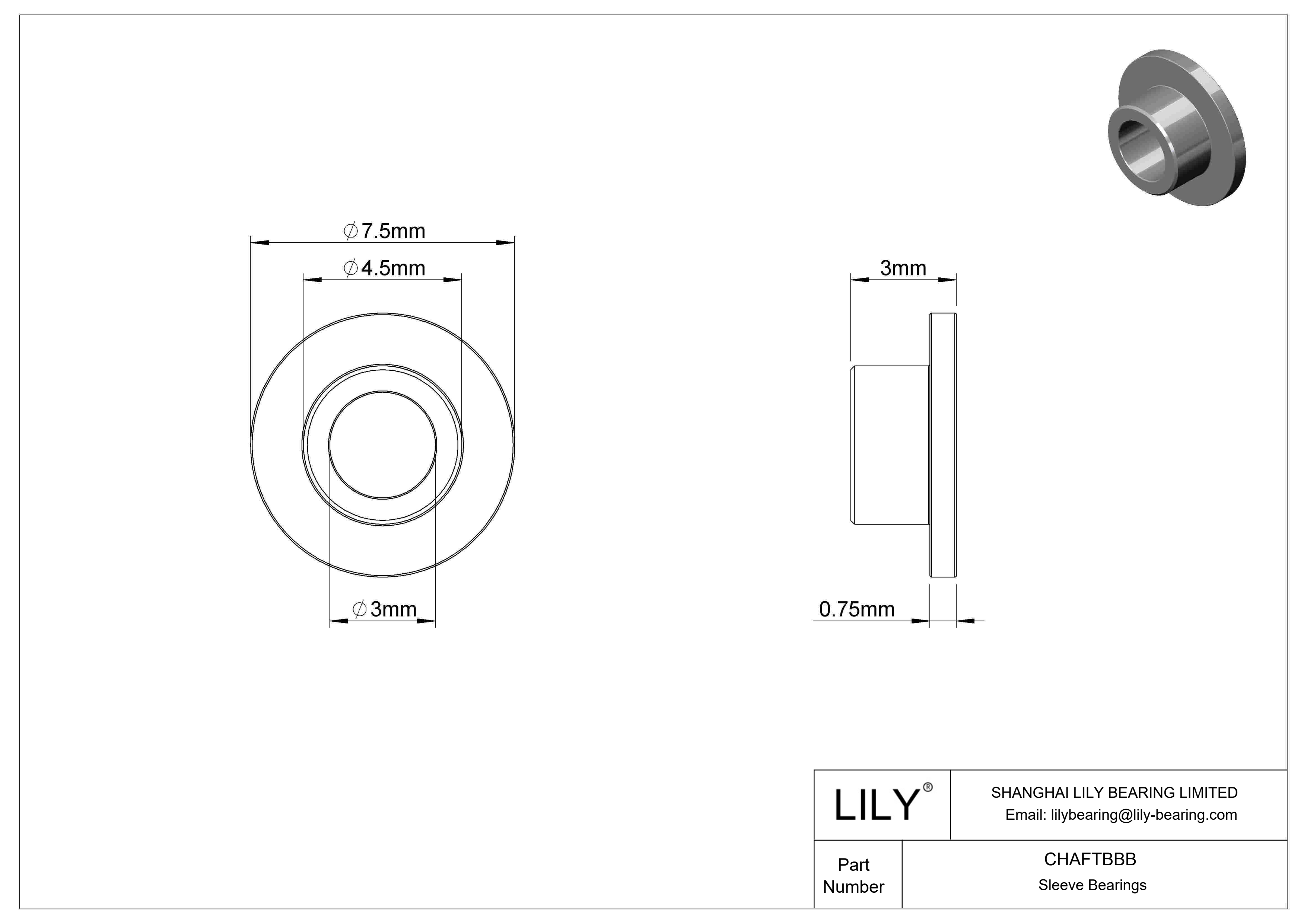 CHAFTBBB Rodamientos de manguito con brida de funcionamiento en seco para cargas ligeras cad drawing