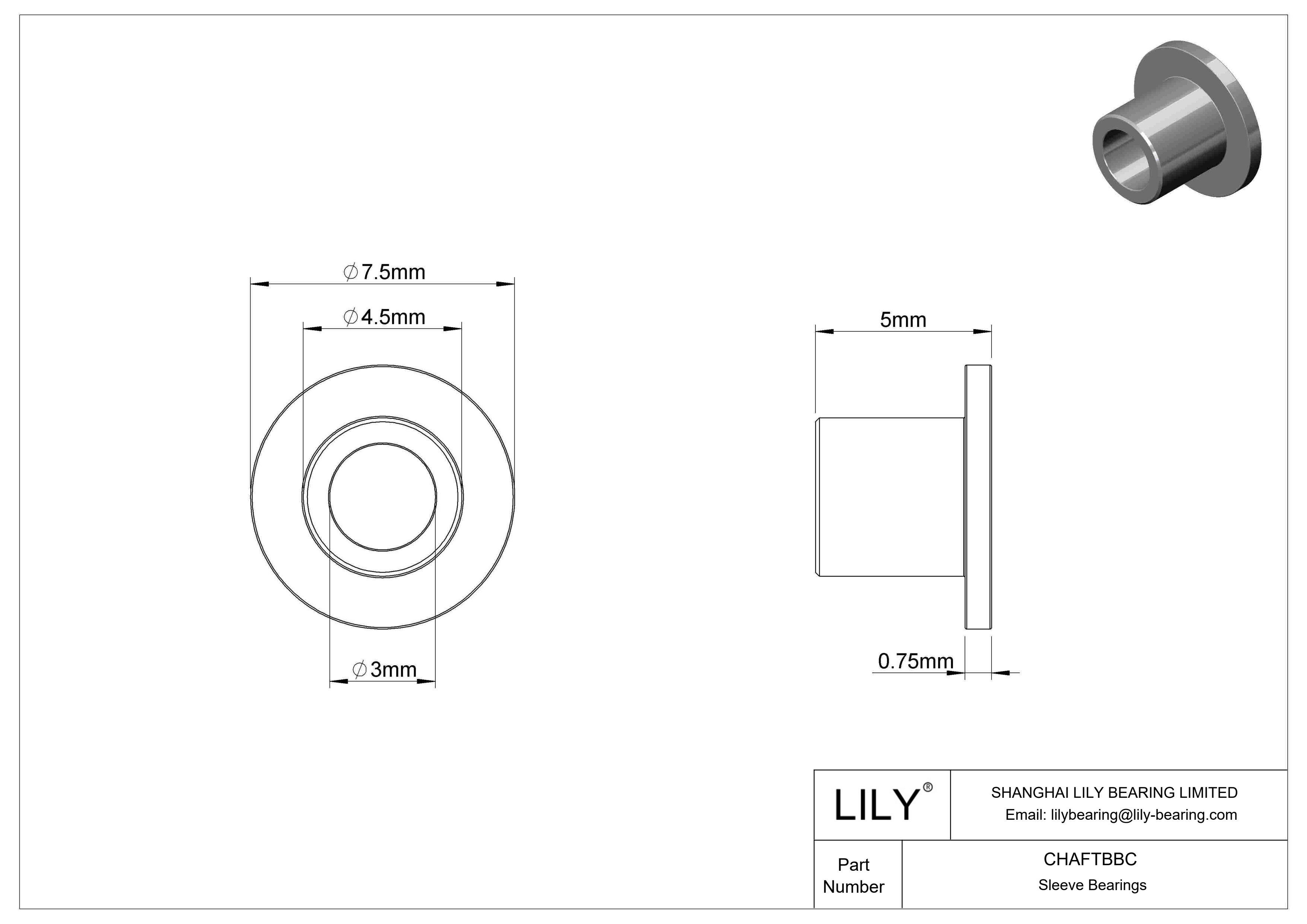 CHAFTBBC Rodamientos de manguito con brida de funcionamiento en seco para cargas ligeras cad drawing