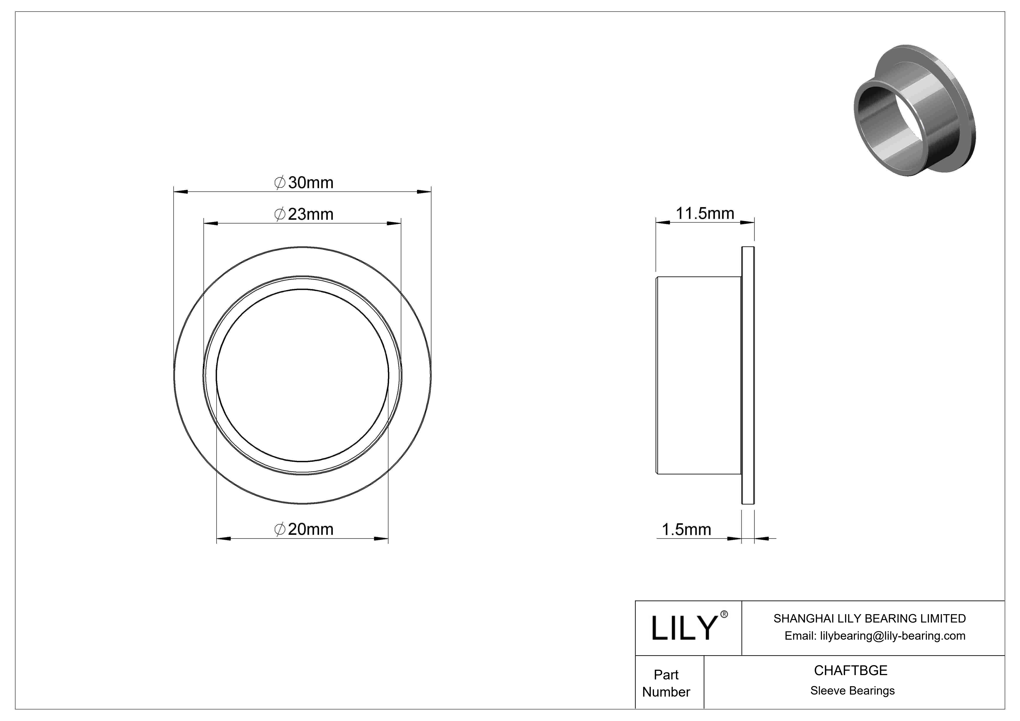 CHAFTBGE Rodamientos de manguito con brida de funcionamiento en seco para cargas ligeras cad drawing