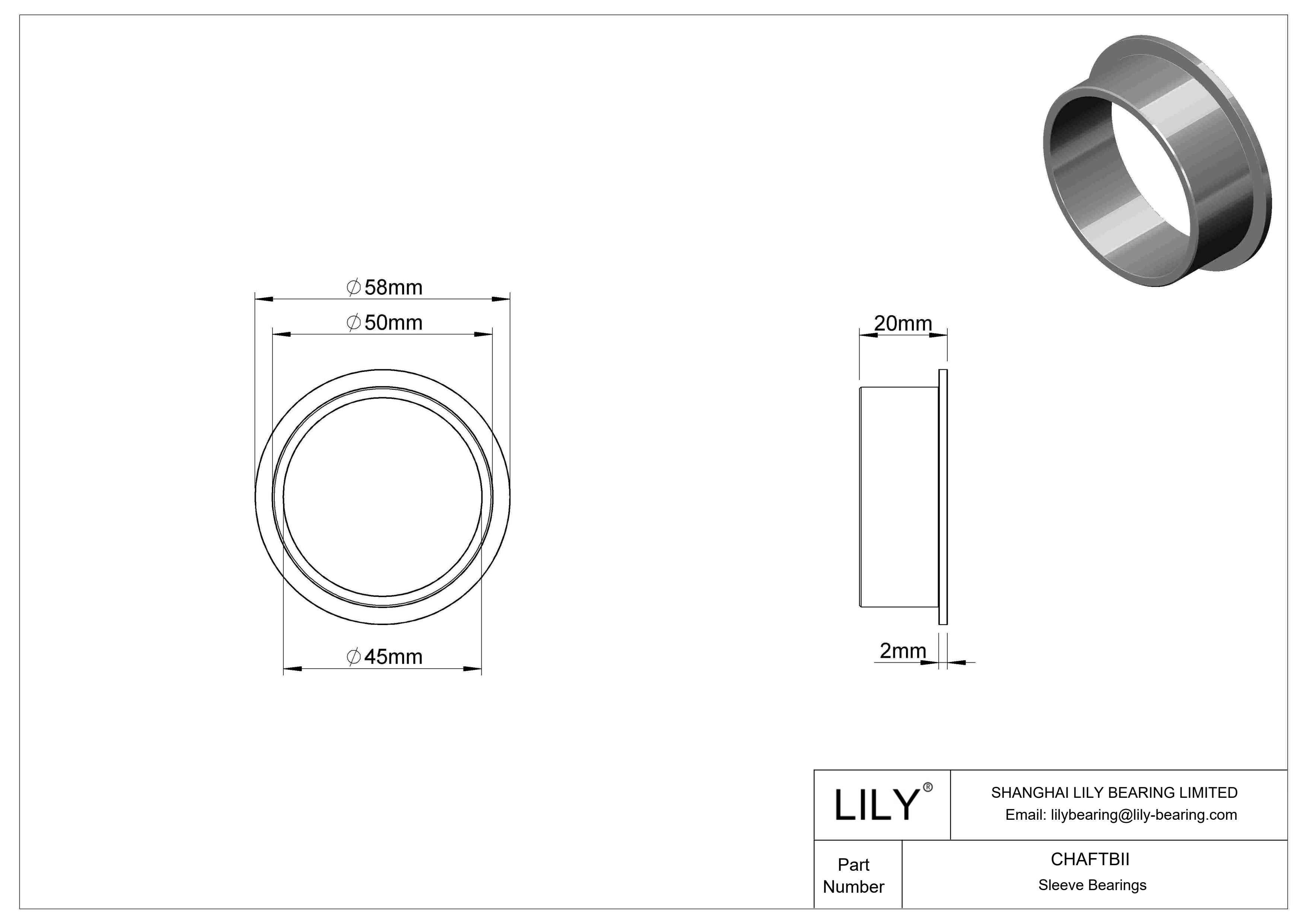 CHAFTBII Rodamientos de manguito con brida de funcionamiento en seco para cargas ligeras cad drawing