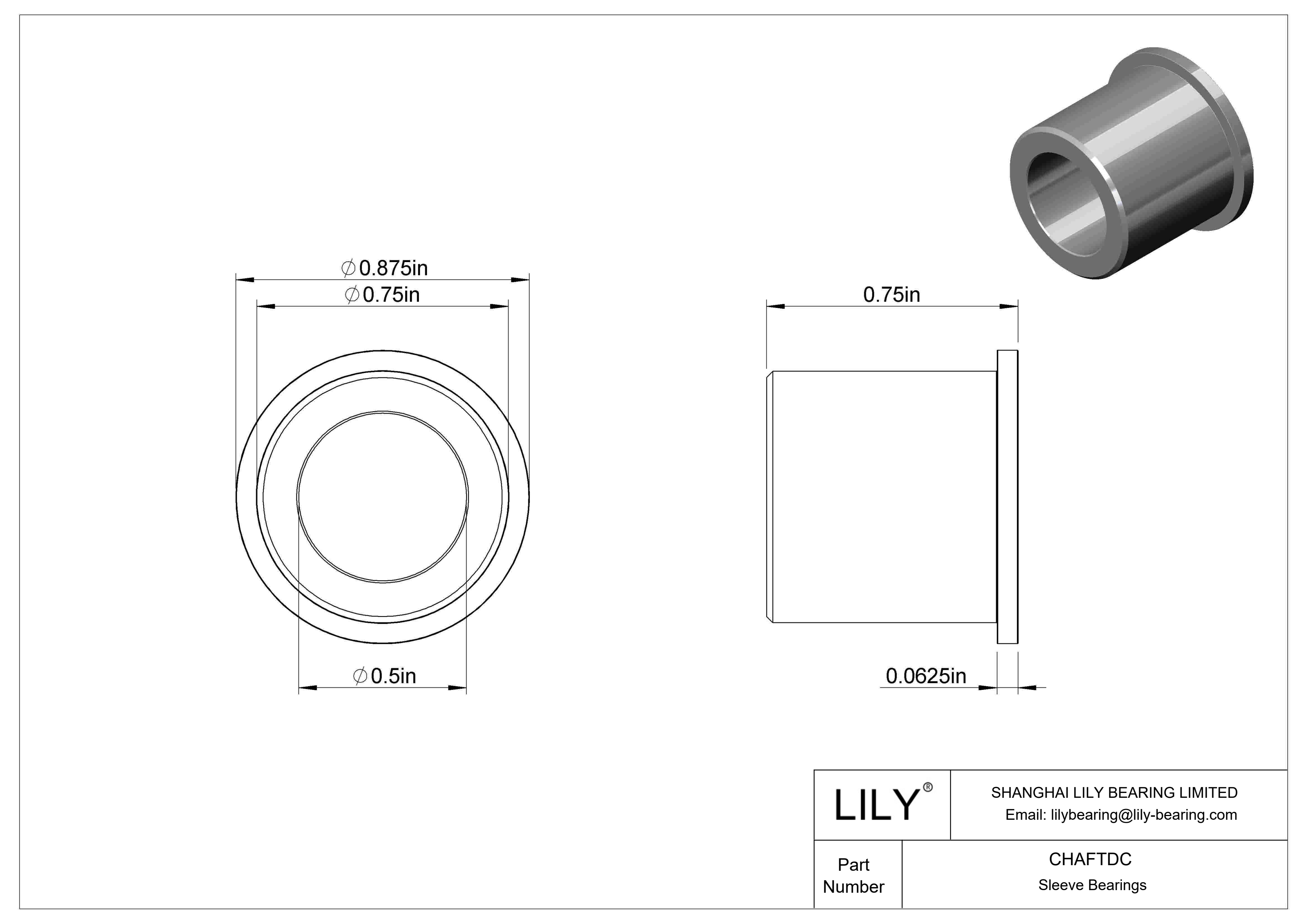 CHAFTDC Rodamientos de manguito con brida de funcionamiento en seco para cargas ligeras cad drawing