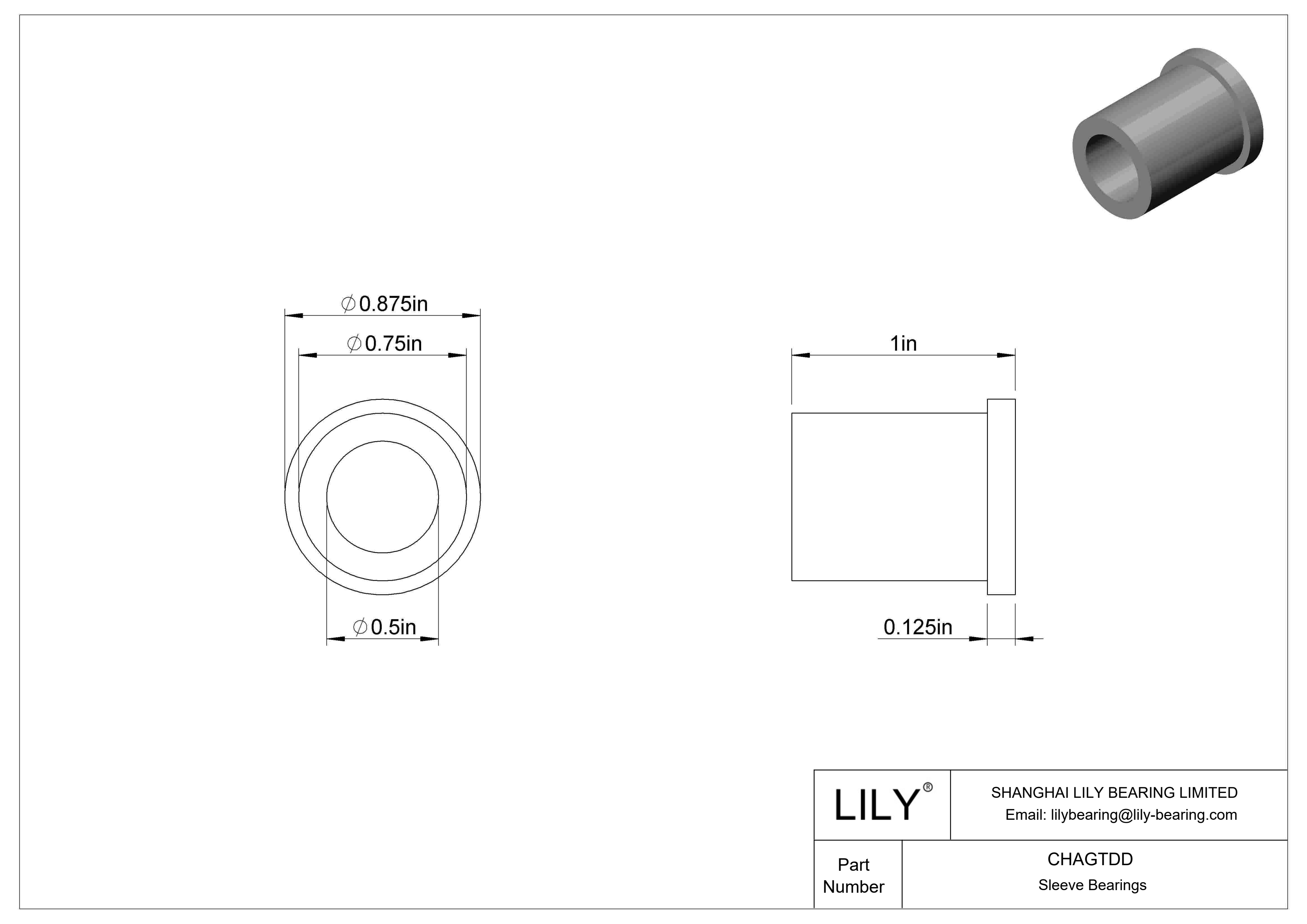 CHAGTDD Rodamientos de manguito con brida de funcionamiento en seco y baja fricción cad drawing