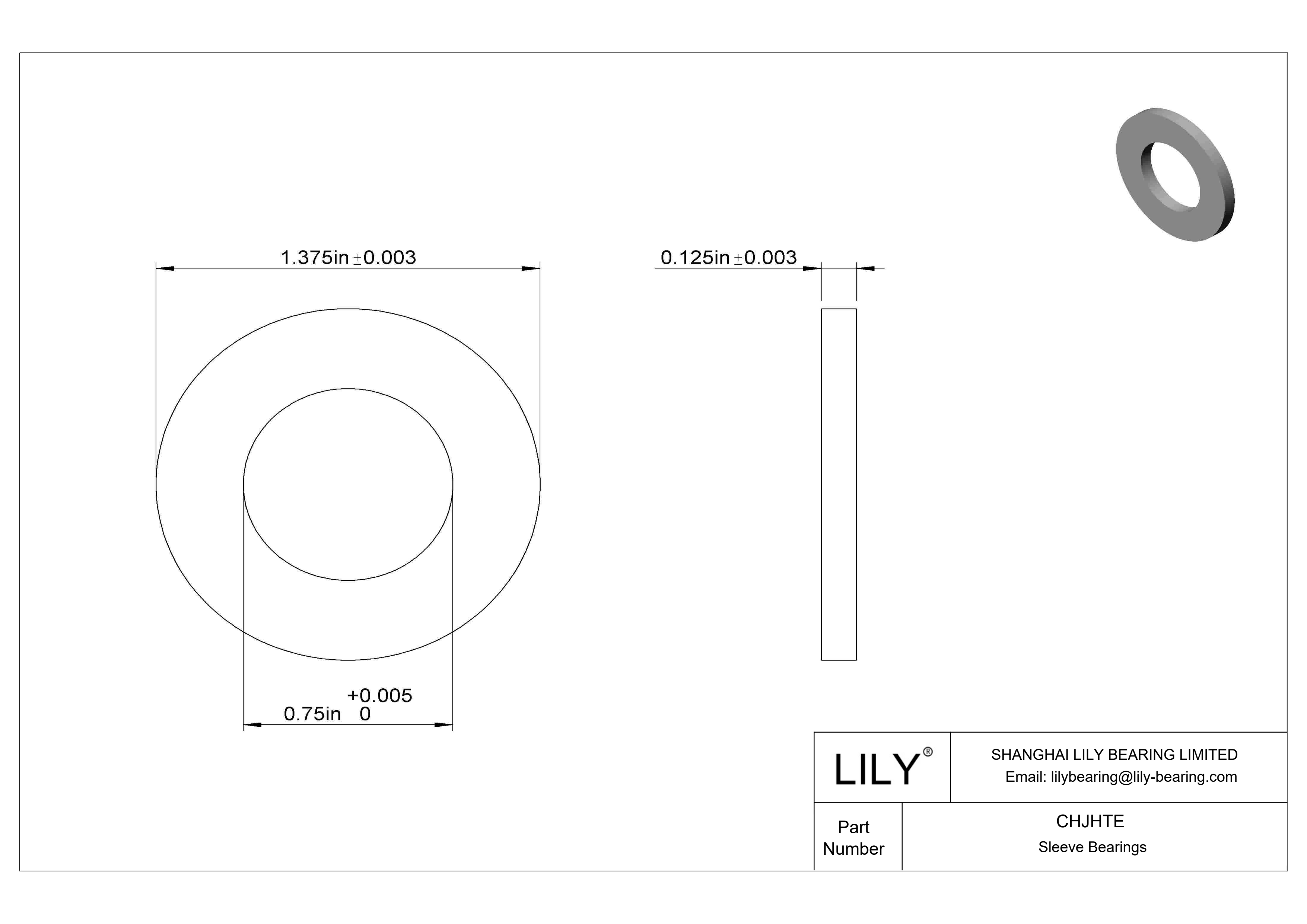 CHJHTE 轻载干运行推力轴承 cad drawing