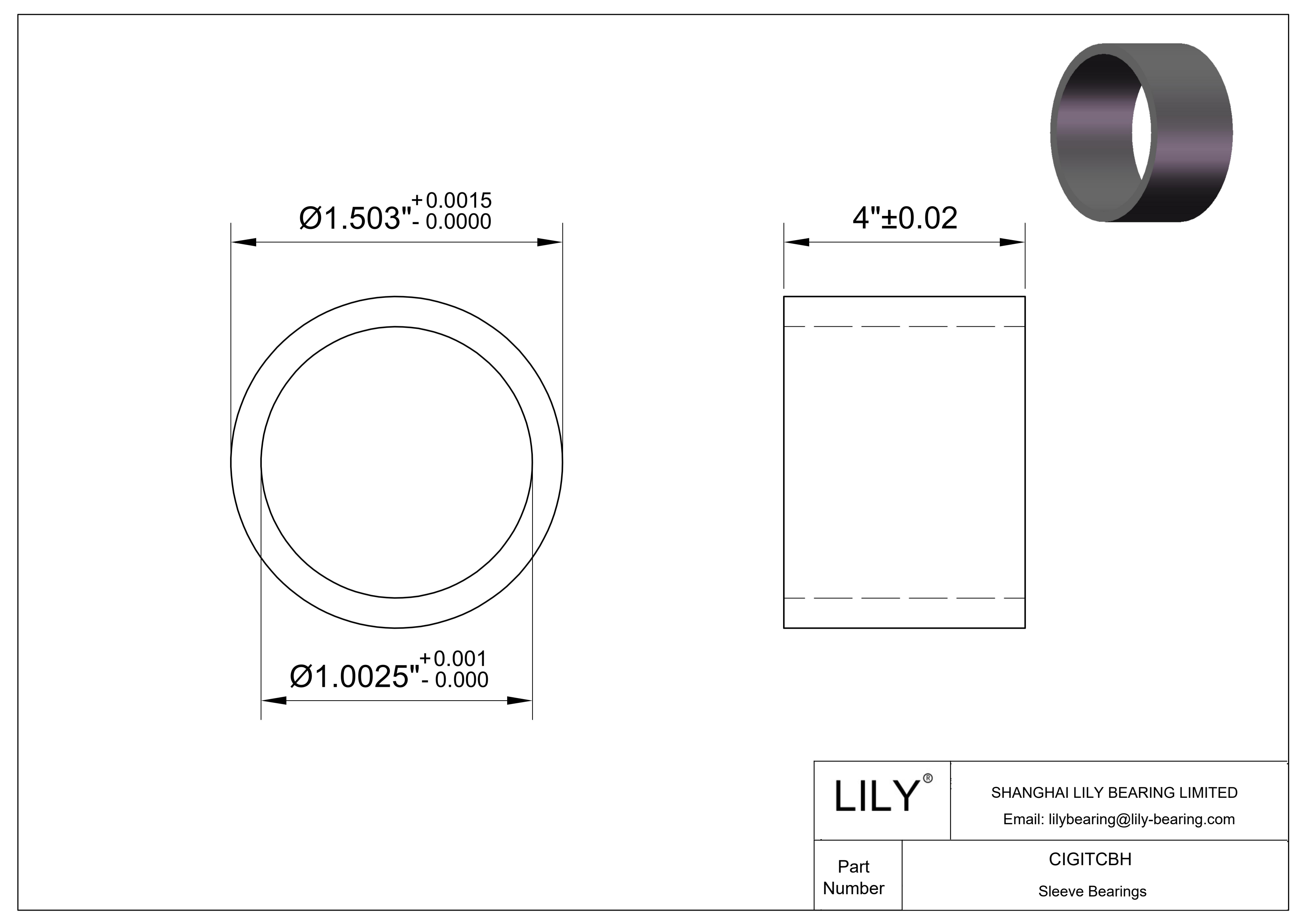 CIGITCBH High-Load Oil-Embedded Sleeve Bearings cad drawing