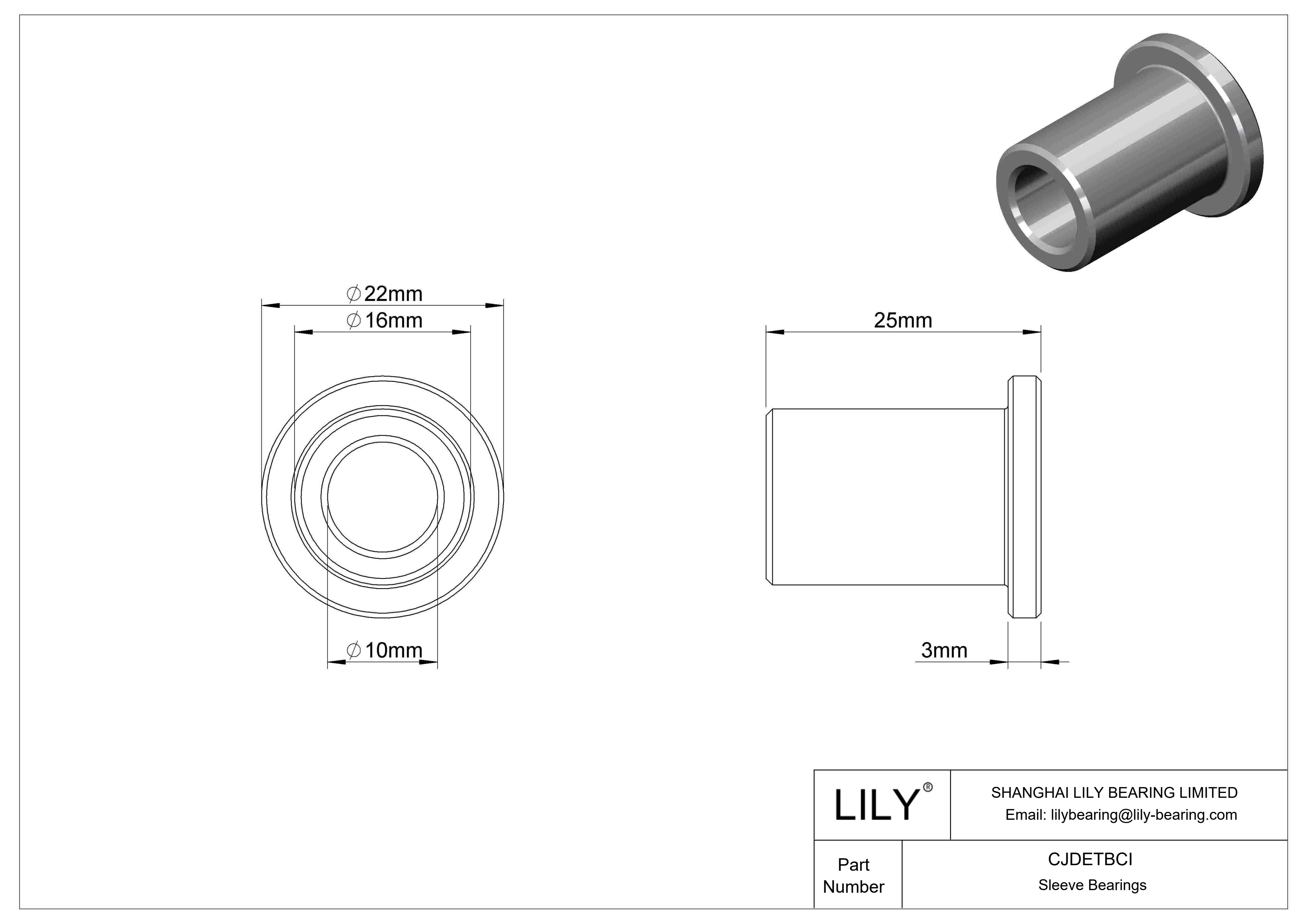 CJDETBCI Rodamientos de manguito con pestaña resistentes a la corrosión cad drawing