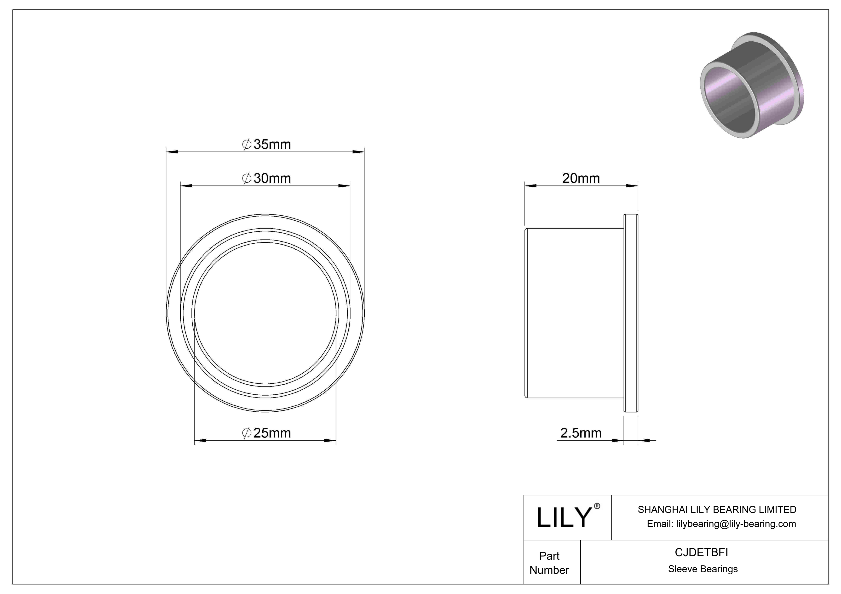 CJDETBFI Rodamientos de manguito con pestaña resistentes a la corrosión cad drawing