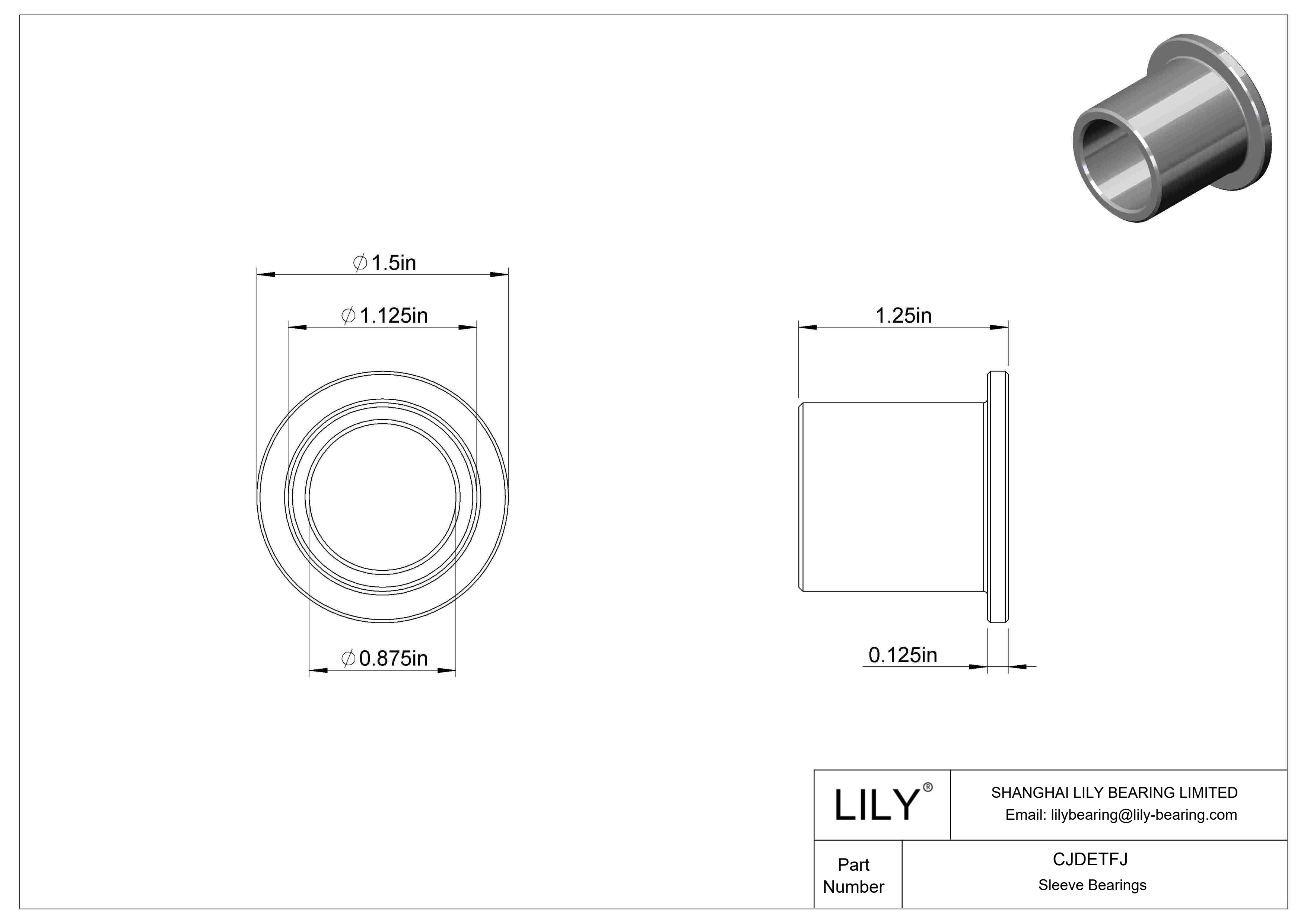 CJDETFJ Corrosion-Resistant Flanged Sleeve Bearings cad drawing