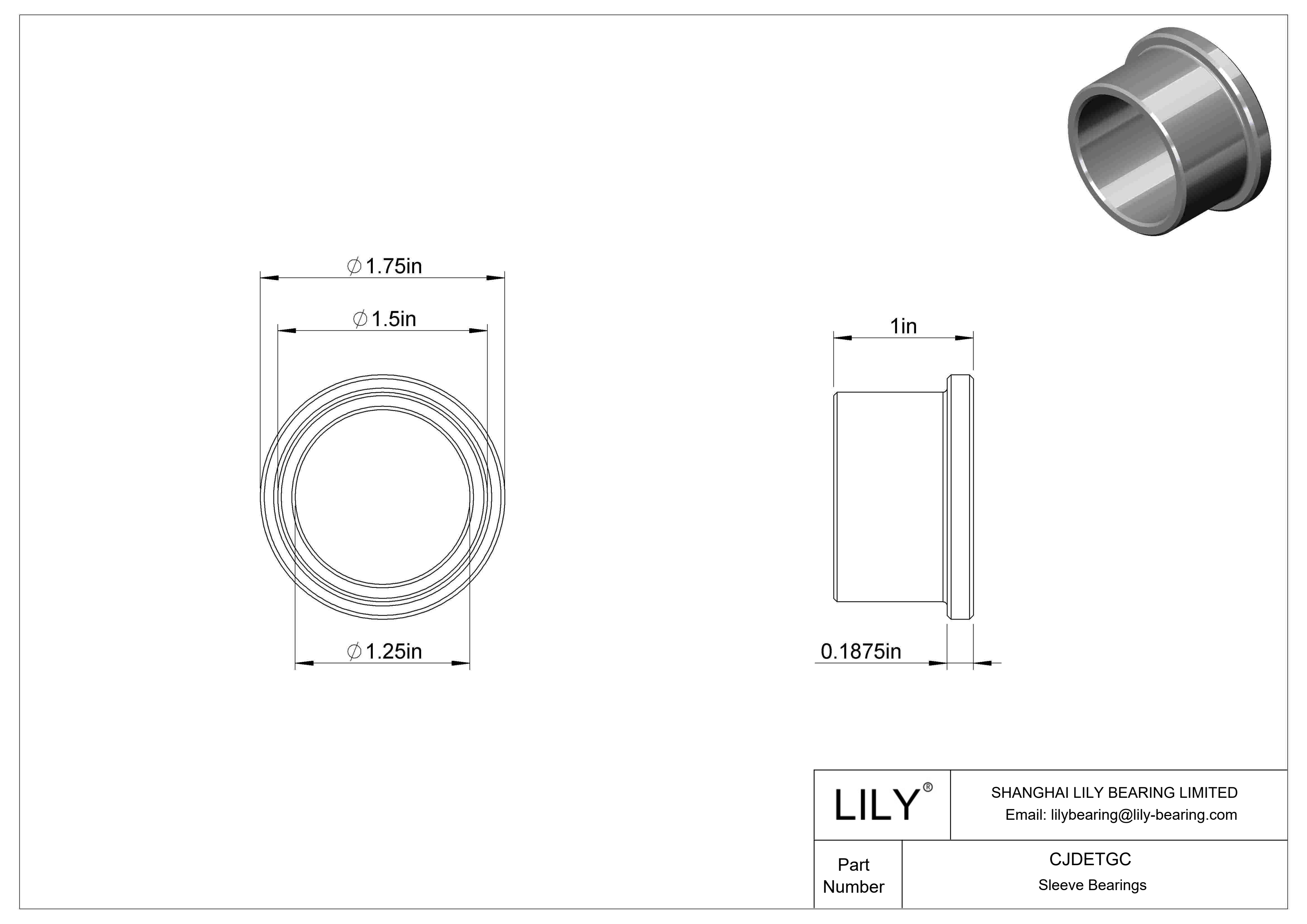 CJDETGC Corrosion-Resistant Flanged Sleeve Bearings cad drawing