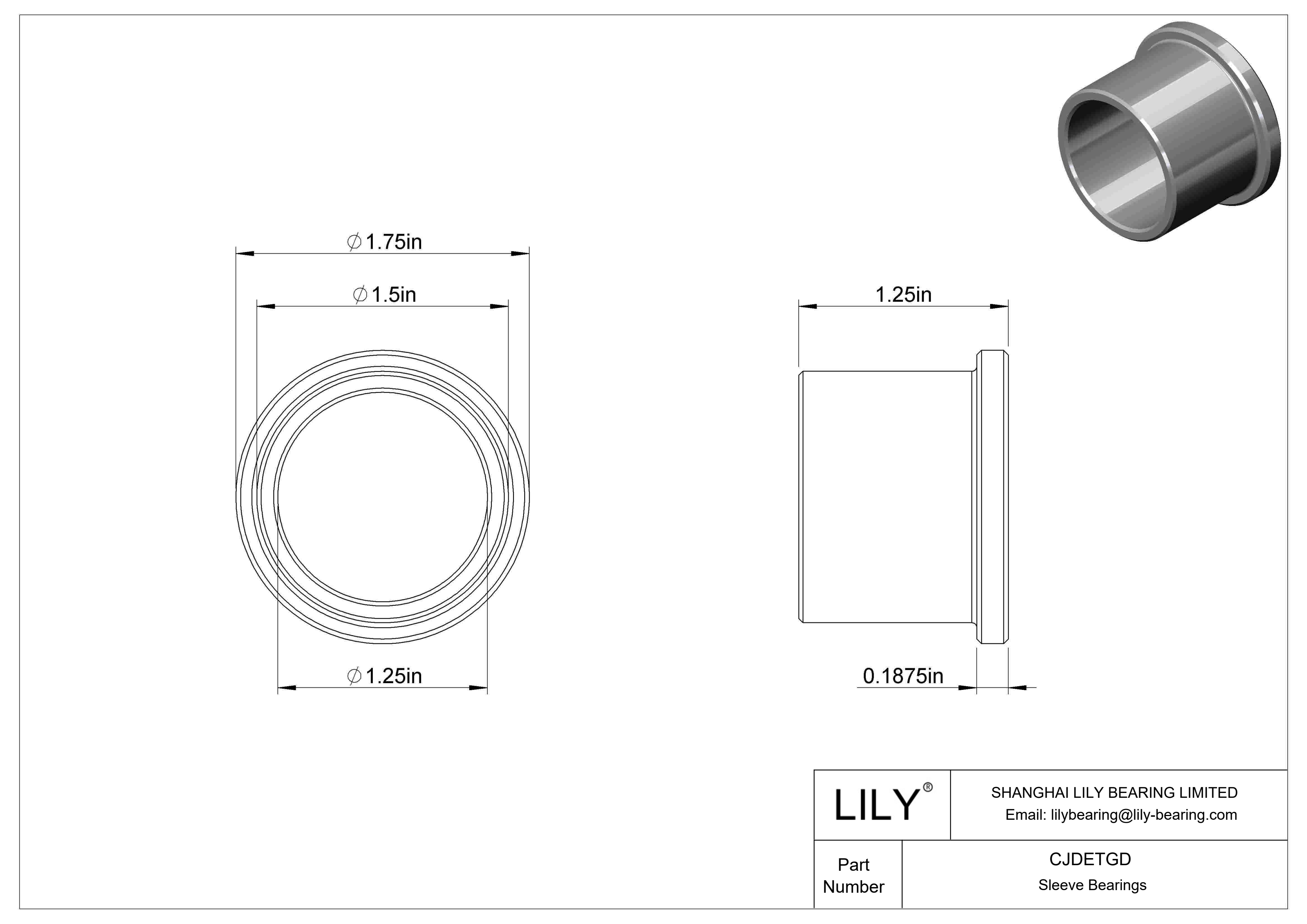 CJDETGD Corrosion-Resistant Flanged Sleeve Bearings cad drawing