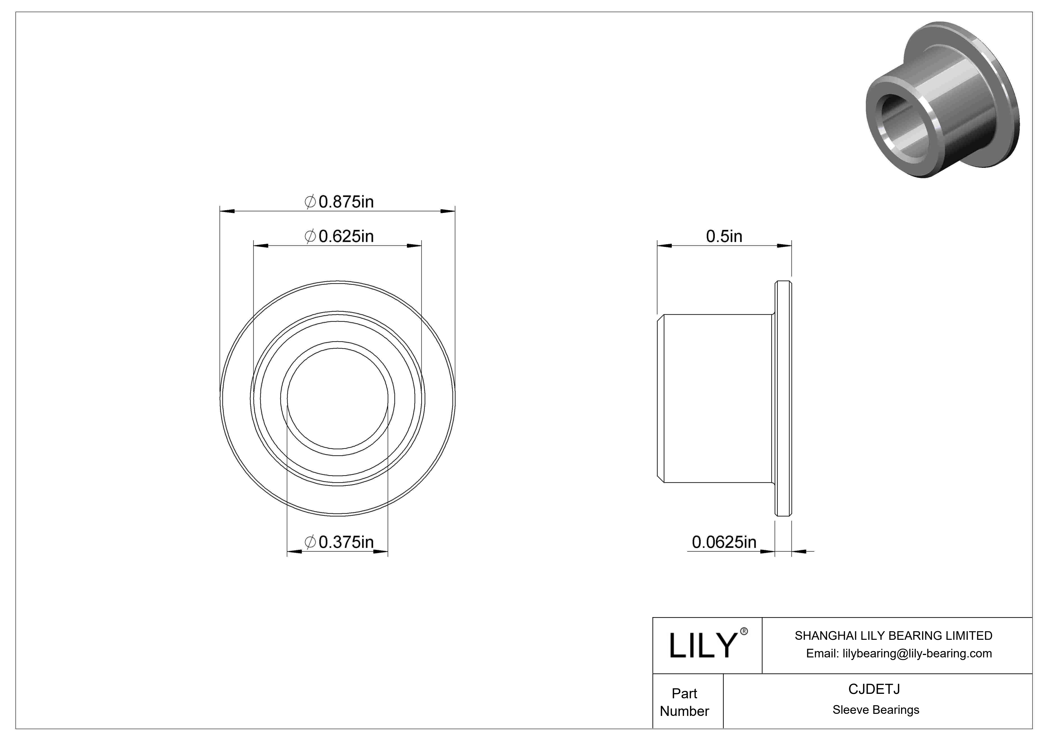 CJDETJ Corrosion-Resistant Flanged Sleeve Bearings cad drawing