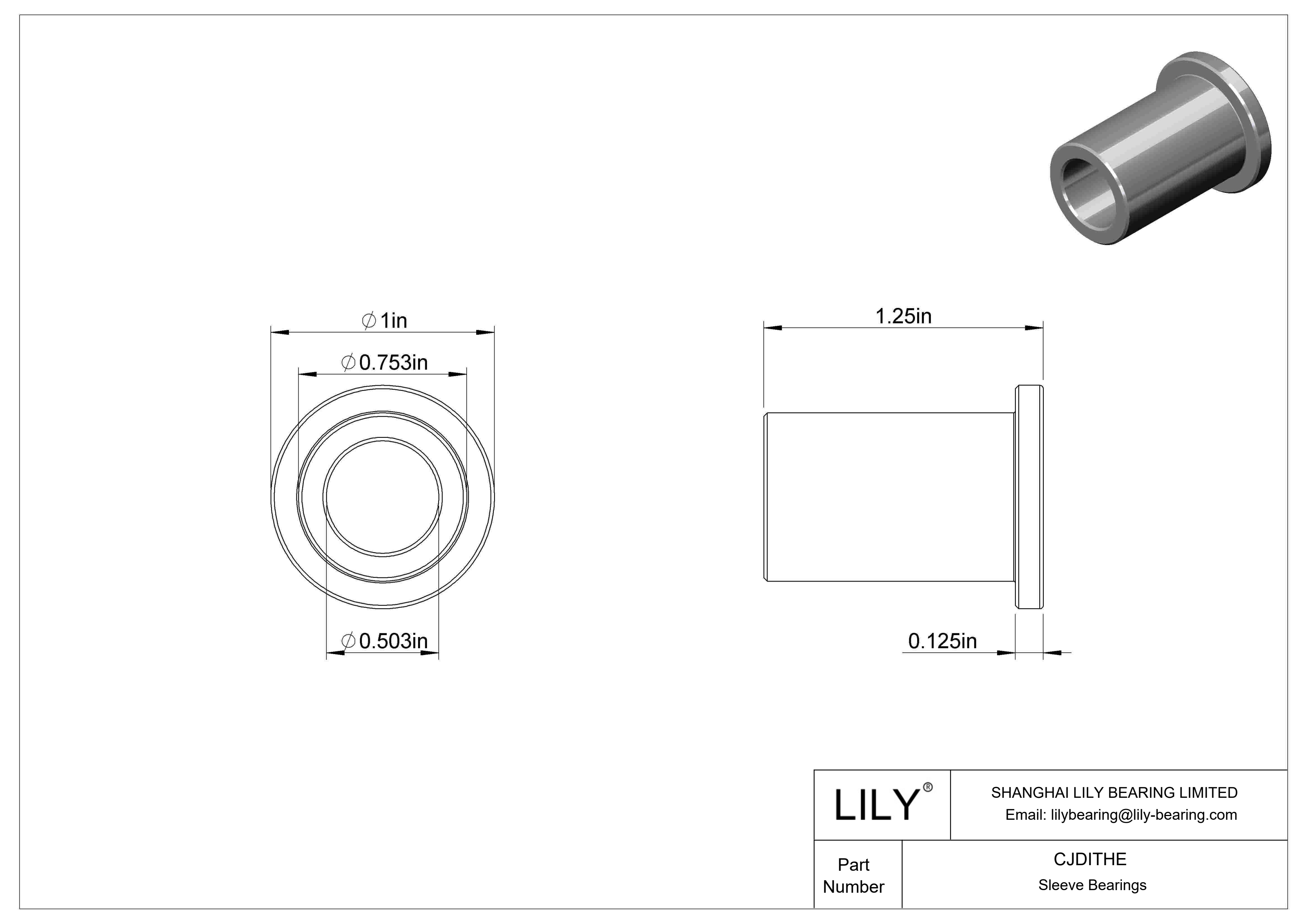 CJDITHE Casquillos de fricción con pestaña lubricados con aceite para cargas elevadas cad drawing