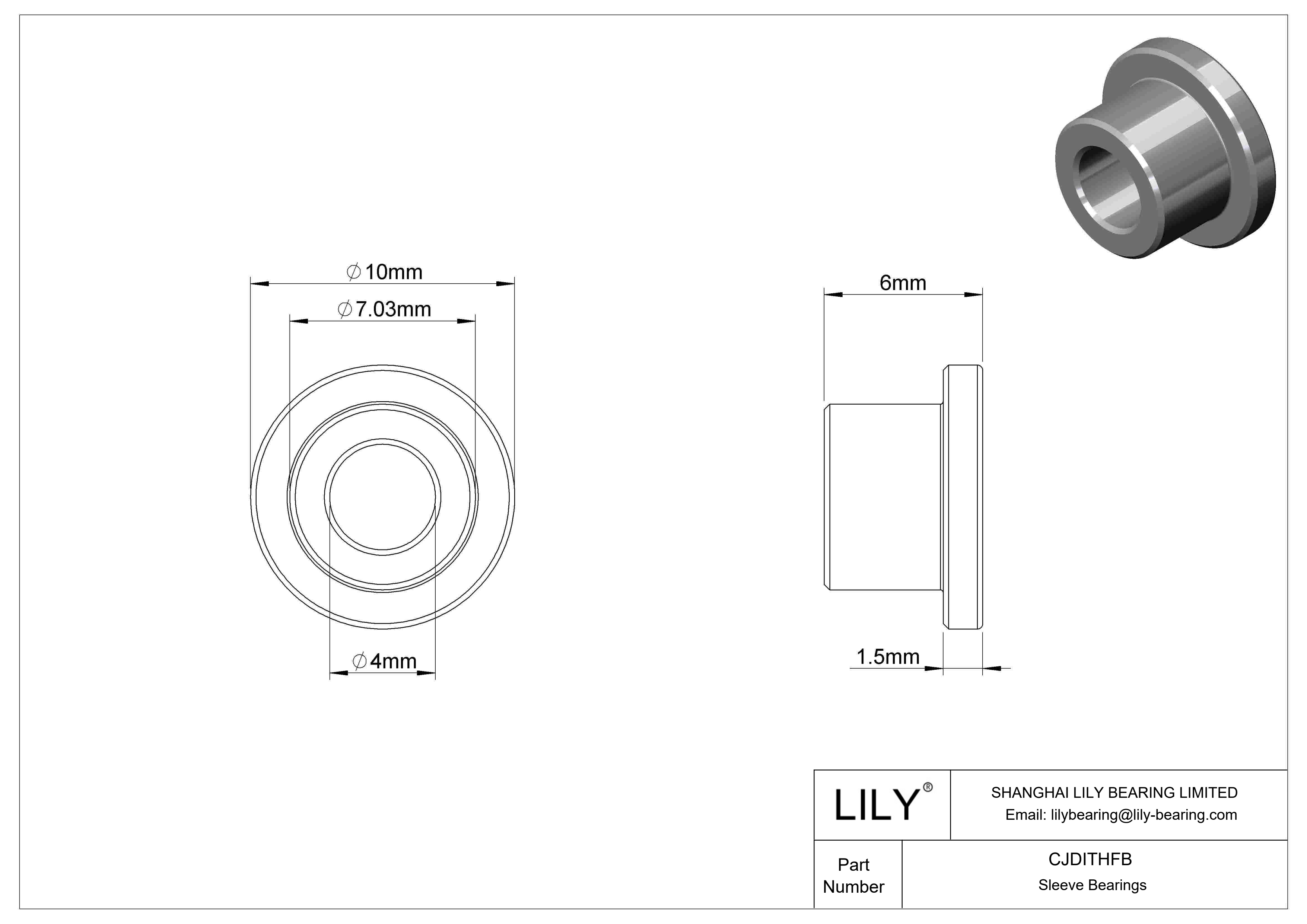 CJDITHFB High-Load Oil-Embedded Flanged Sleeve Bearings cad drawing