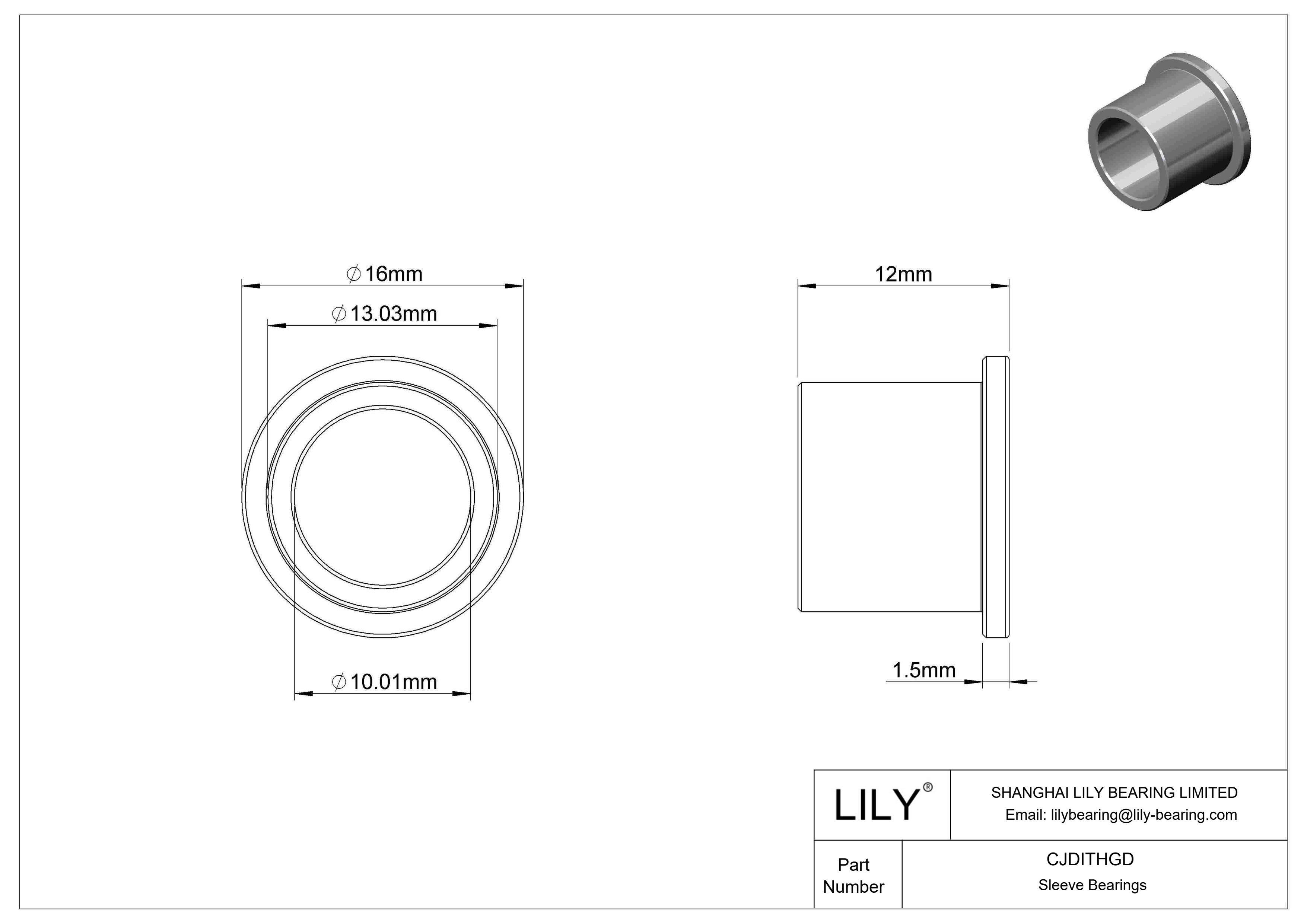 CJDITHGD High-Load Oil-Embedded Flanged Sleeve Bearings cad drawing