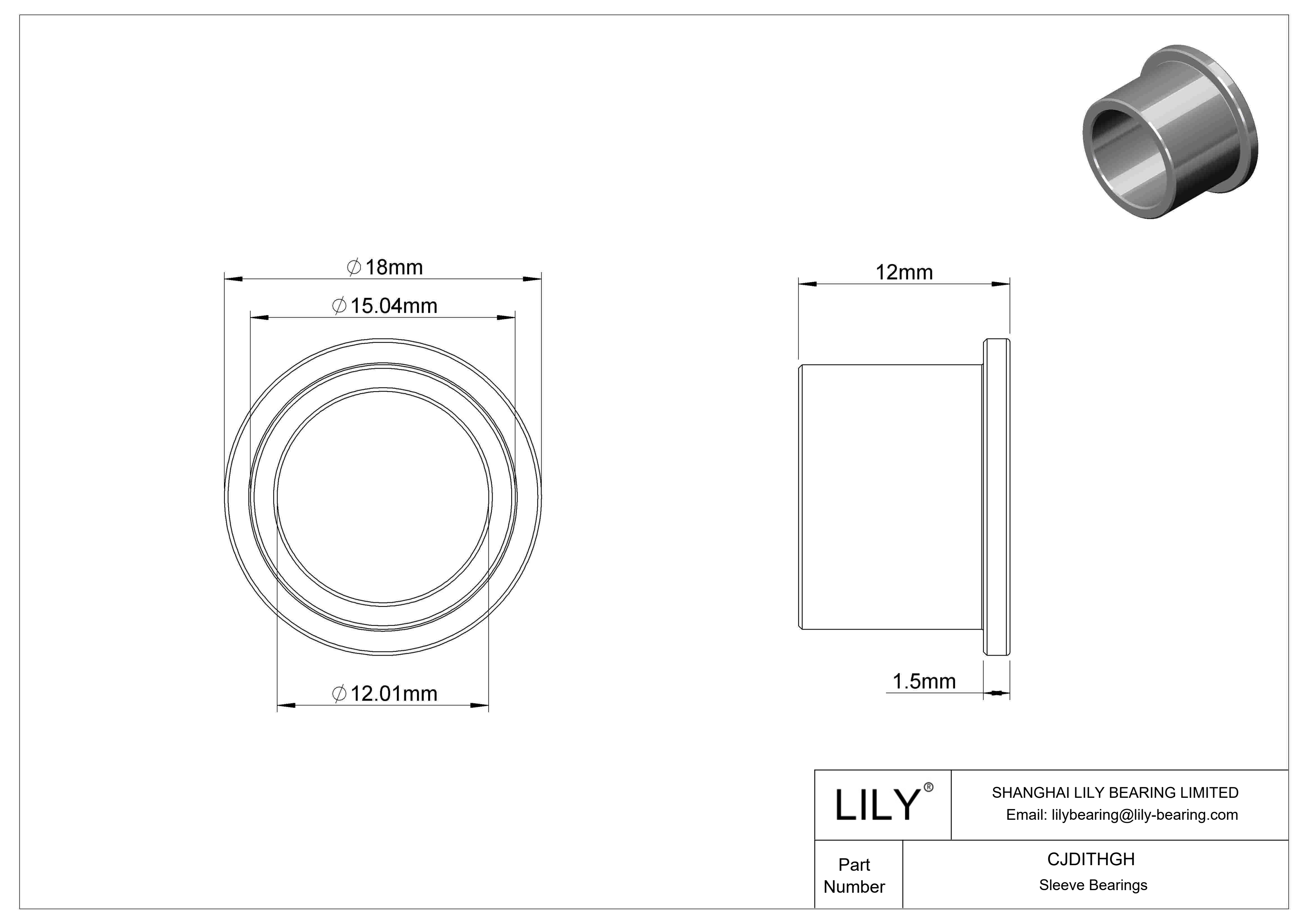 CJDITHGH High-Load Oil-Embedded Flanged Sleeve Bearings cad drawing