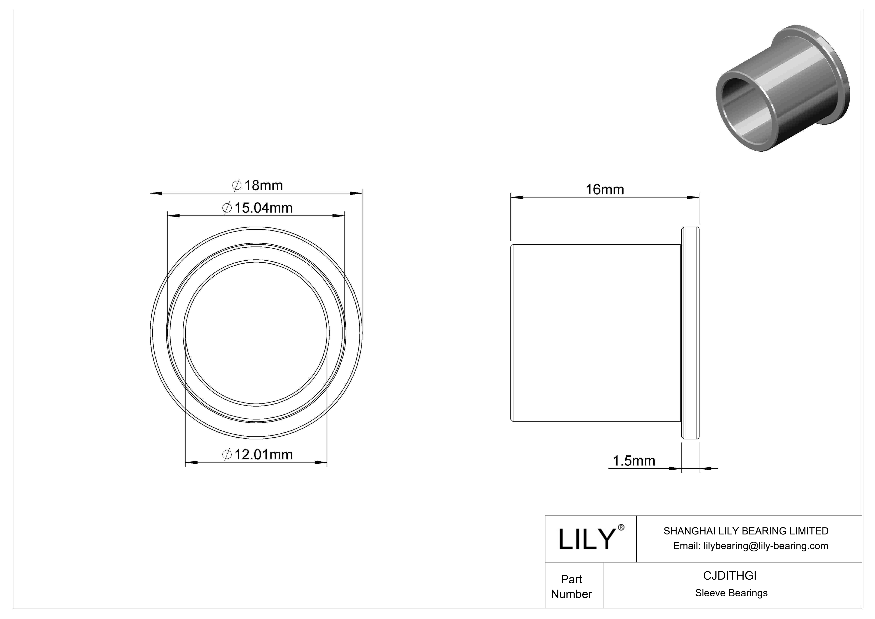 CJDITHGI High-Load Oil-Embedded Flanged Sleeve Bearings cad drawing