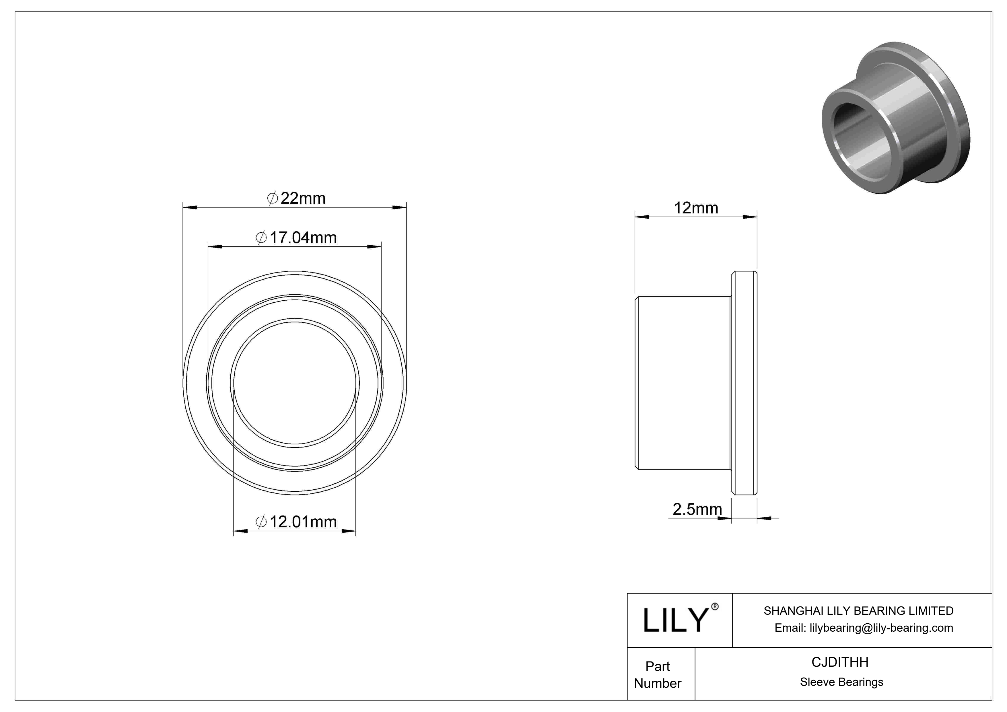 CJDITHH High-Load Oil-Embedded Flanged Sleeve Bearings cad drawing