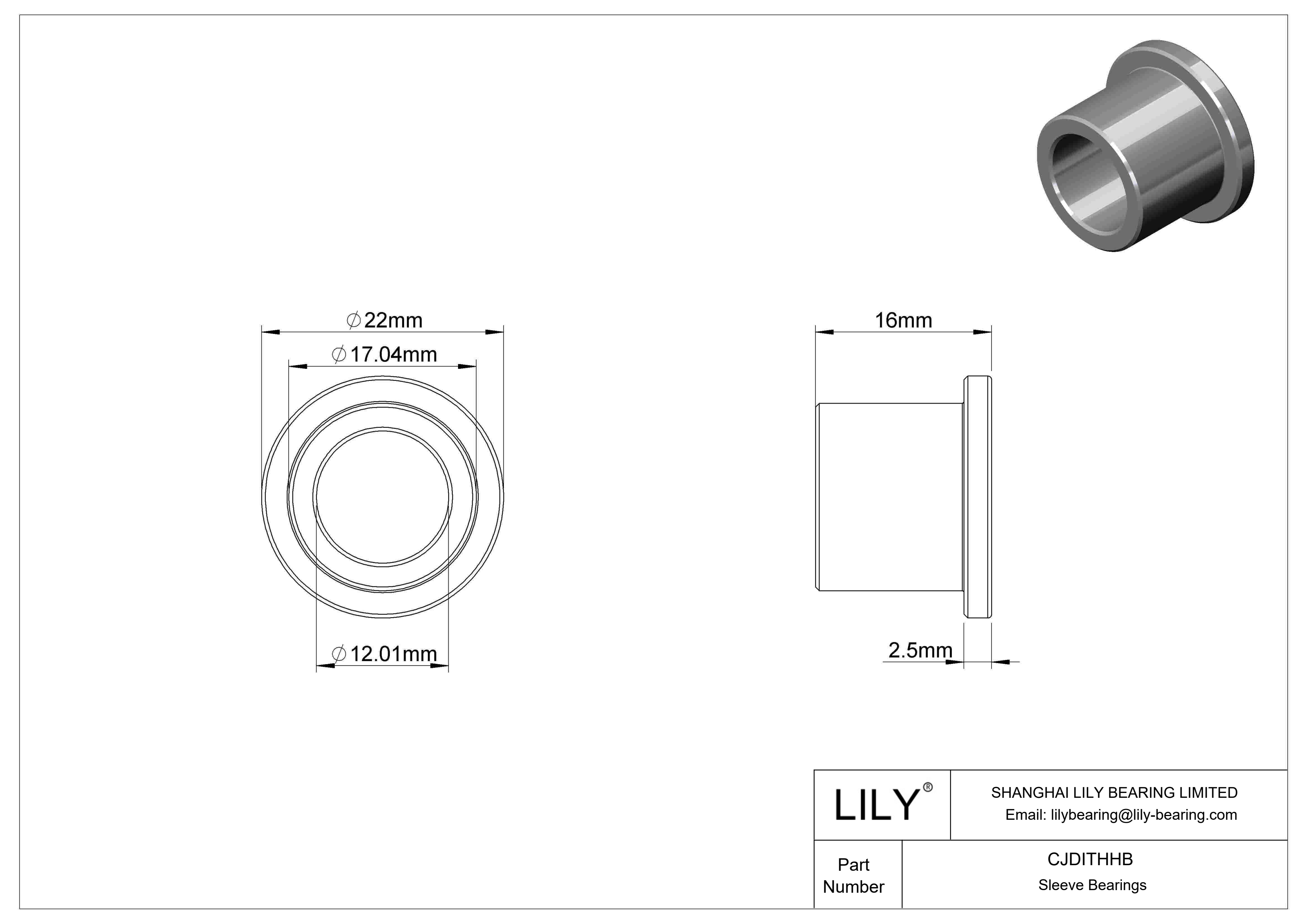 CJDITHHB High-Load Oil-Embedded Flanged Sleeve Bearings cad drawing