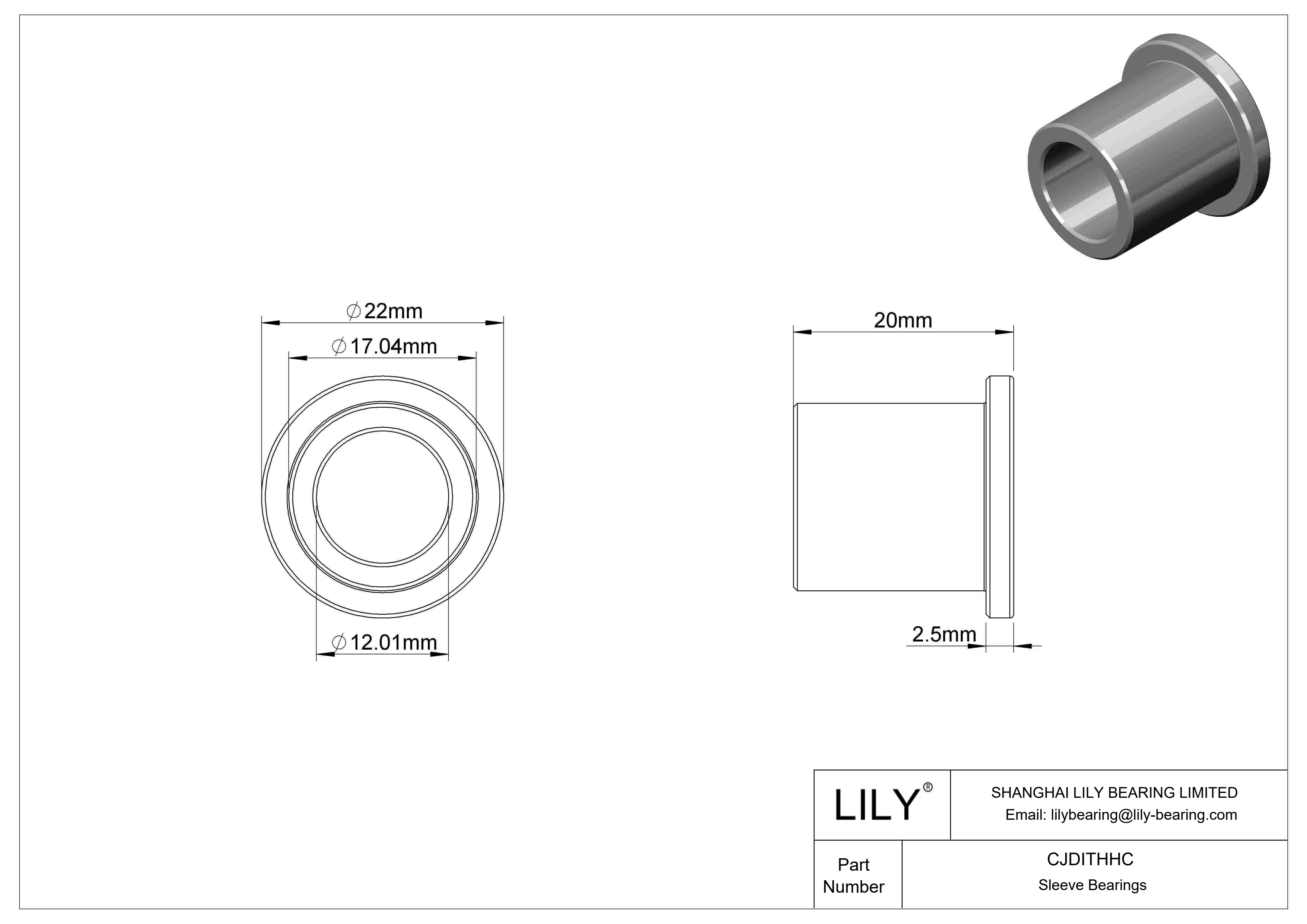 CJDITHHC High-Load Oil-Embedded Flanged Sleeve Bearings cad drawing