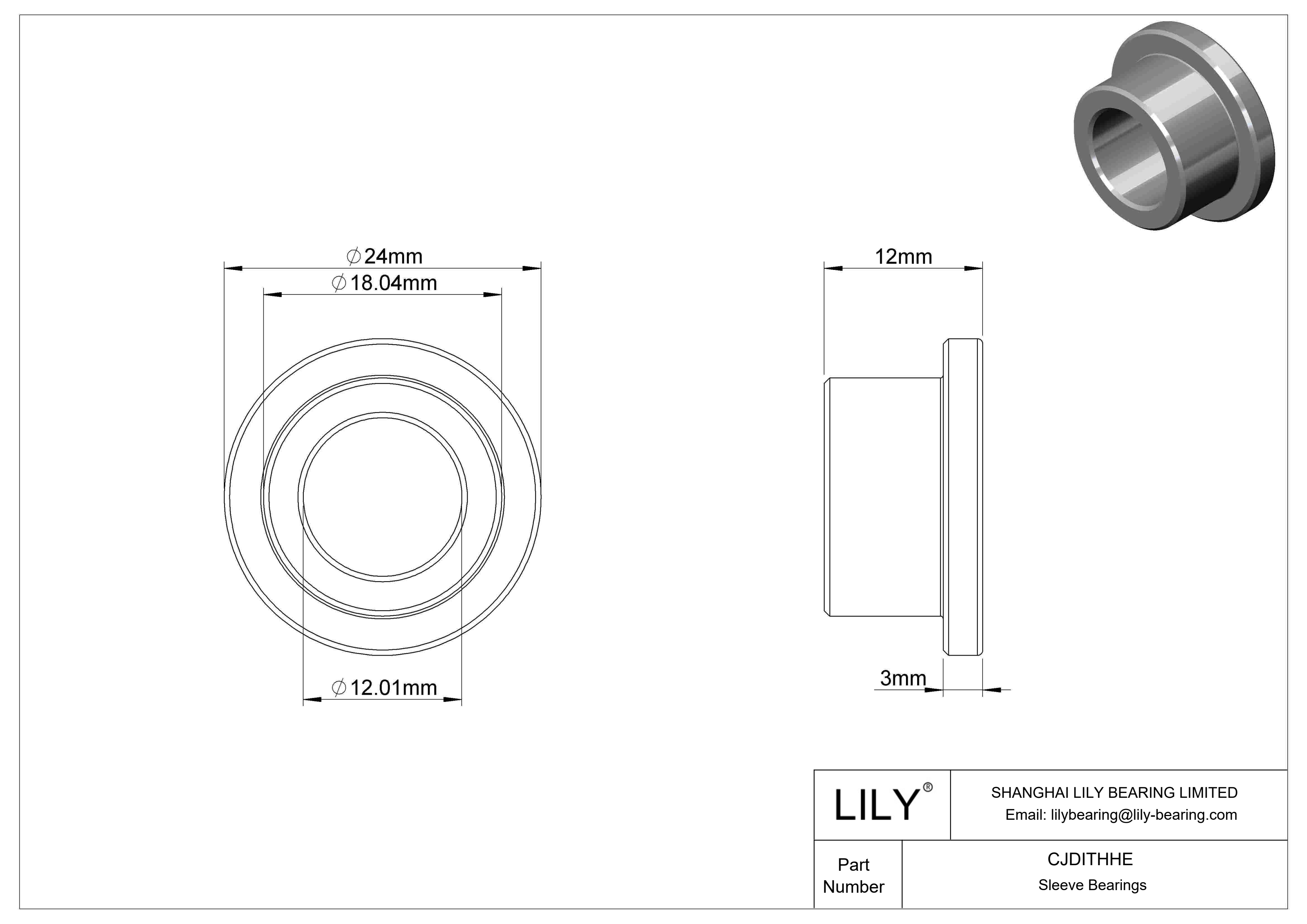 CJDITHHE High-Load Oil-Embedded Flanged Sleeve Bearings cad drawing